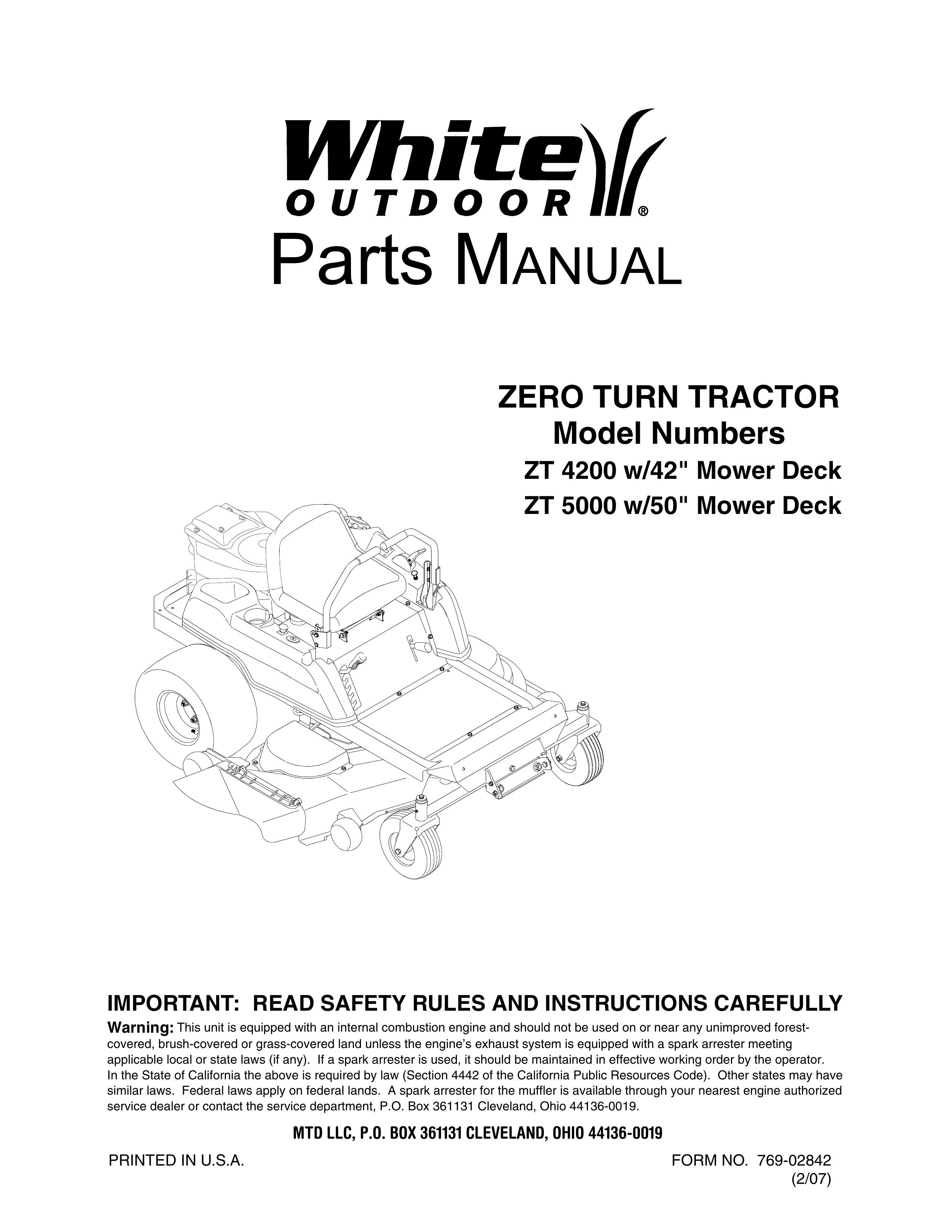 White Outdoor ZT 4200 Lawn Mower User Manual