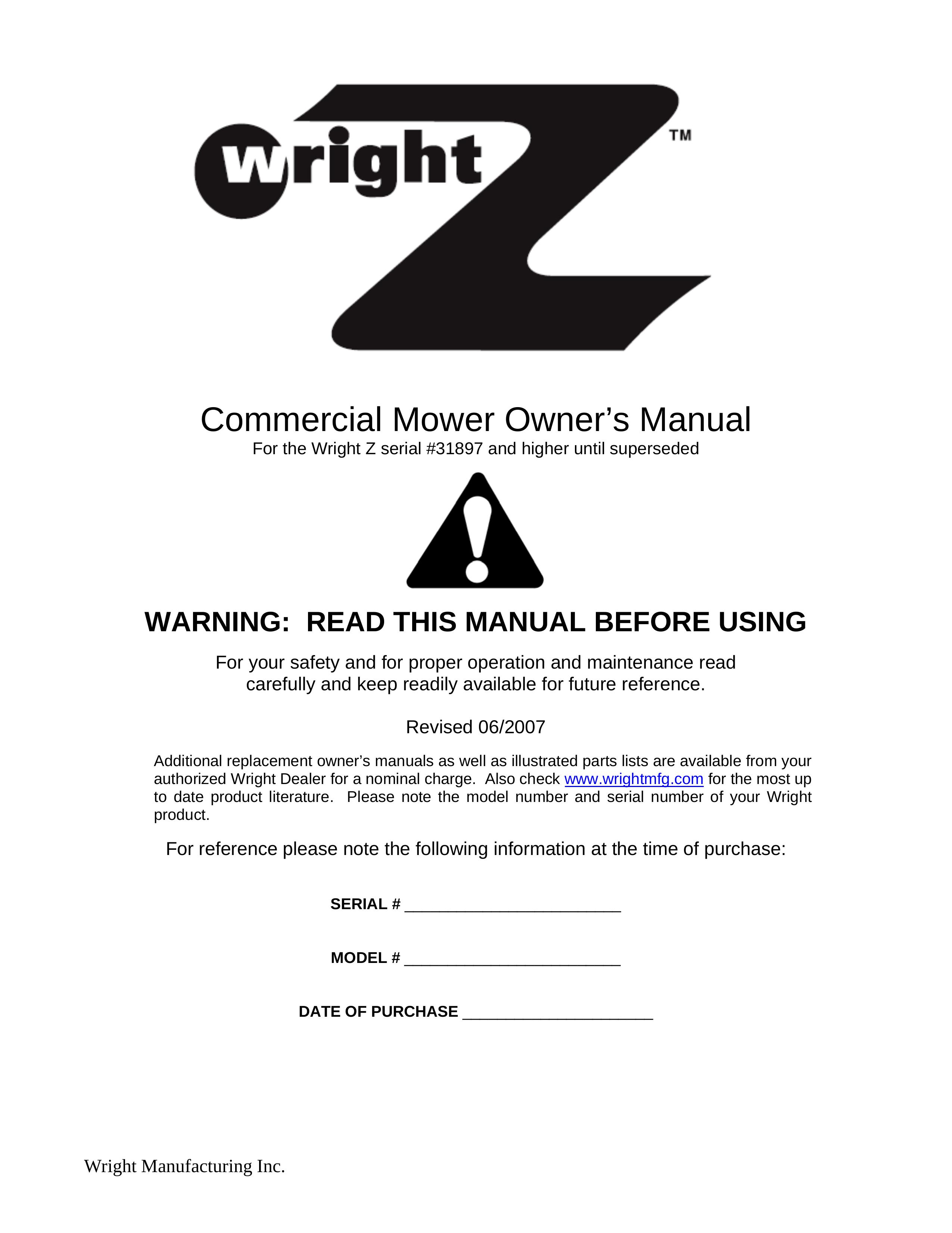 Wright Manufacturing 31897 Lawn Mower User Manual