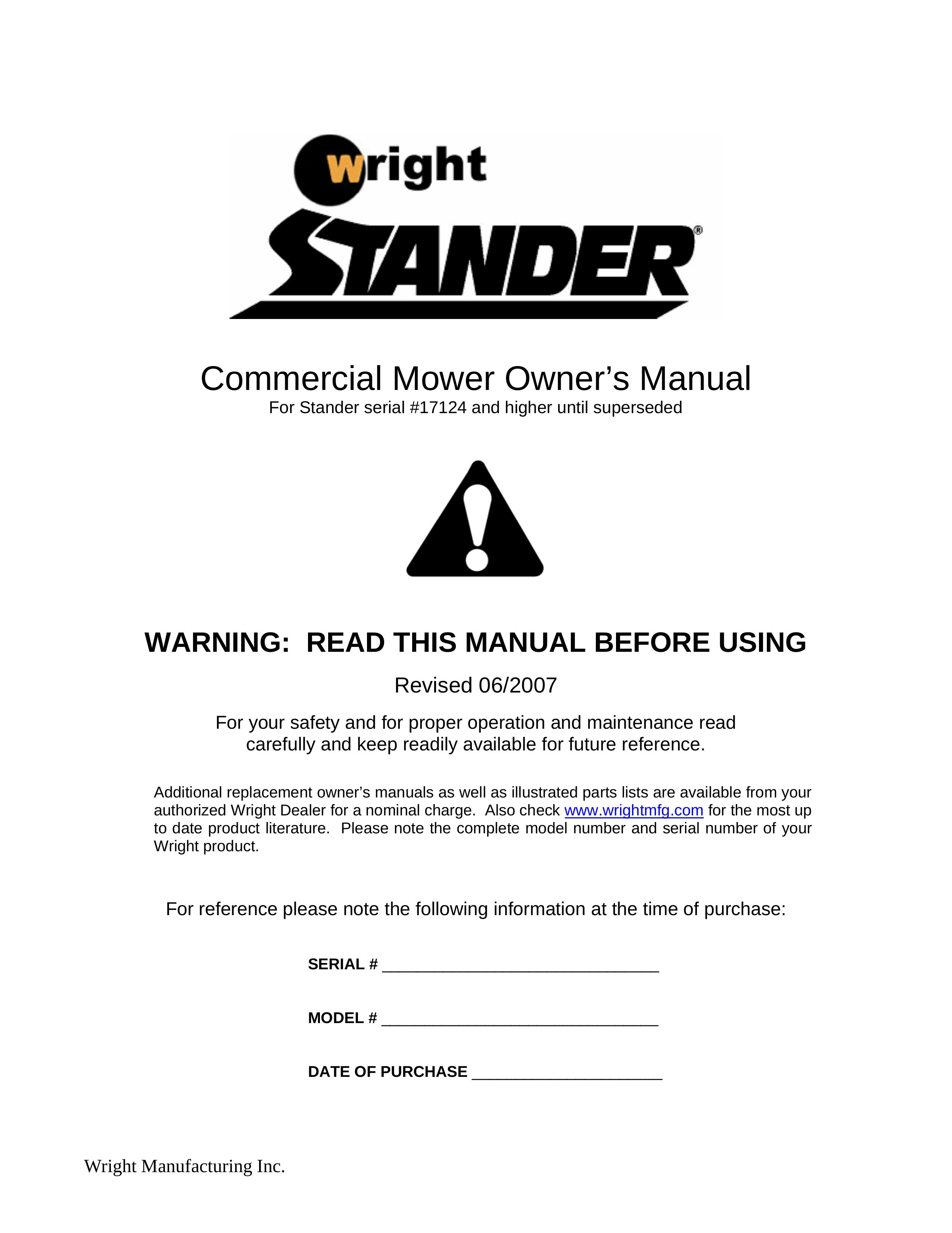 Wright Manufacturing Commercial Mower Lawn Mower User Manual