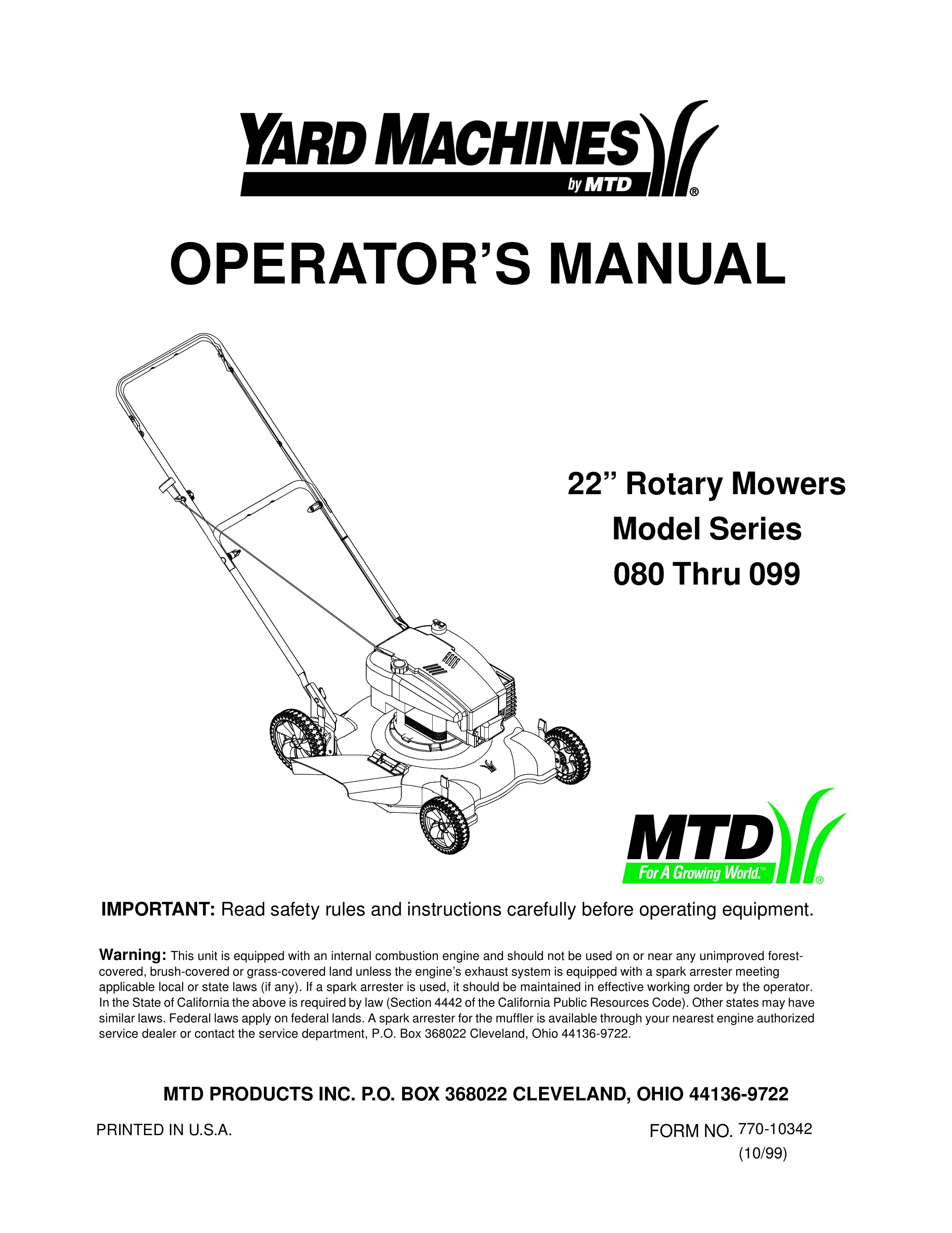 Yard Machines 086 Lawn Mower User Manual