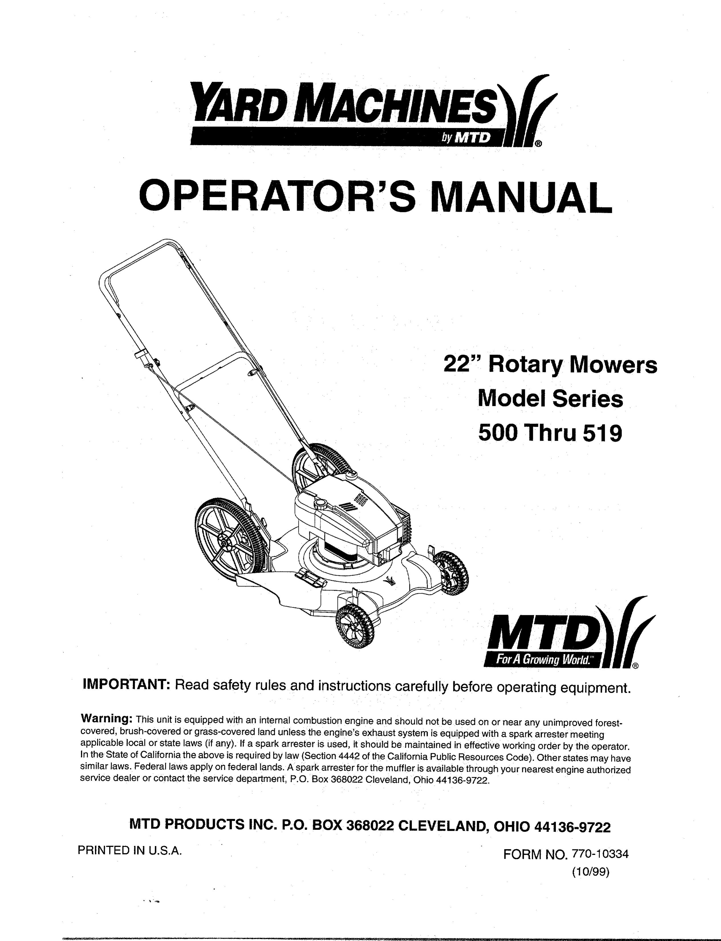 Yard Machines 500 Lawn Mower User Manual