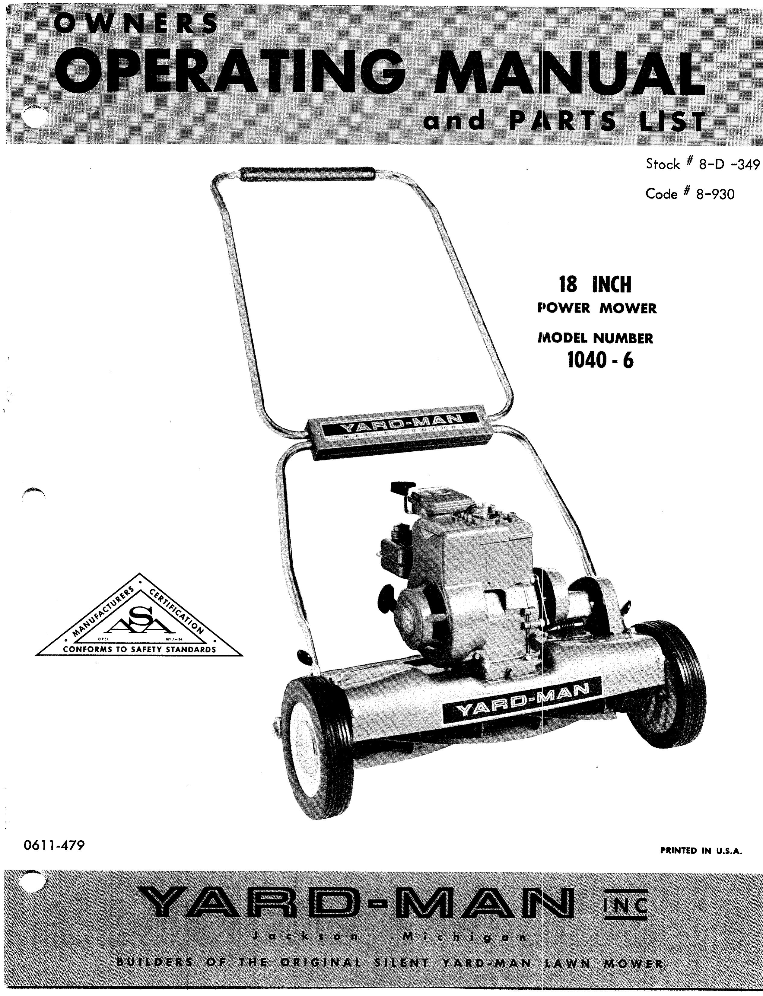 Yard-Man 1040-6 Lawn Mower User Manual
