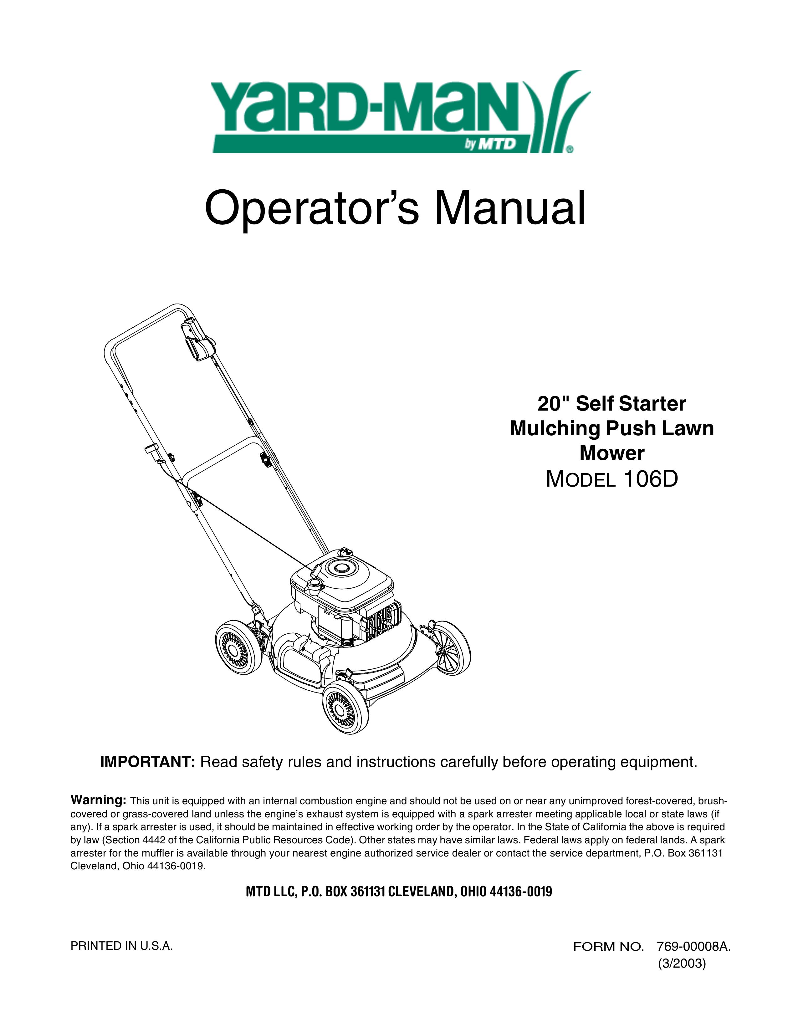 Yard-Man 106D Lawn Mower User Manual