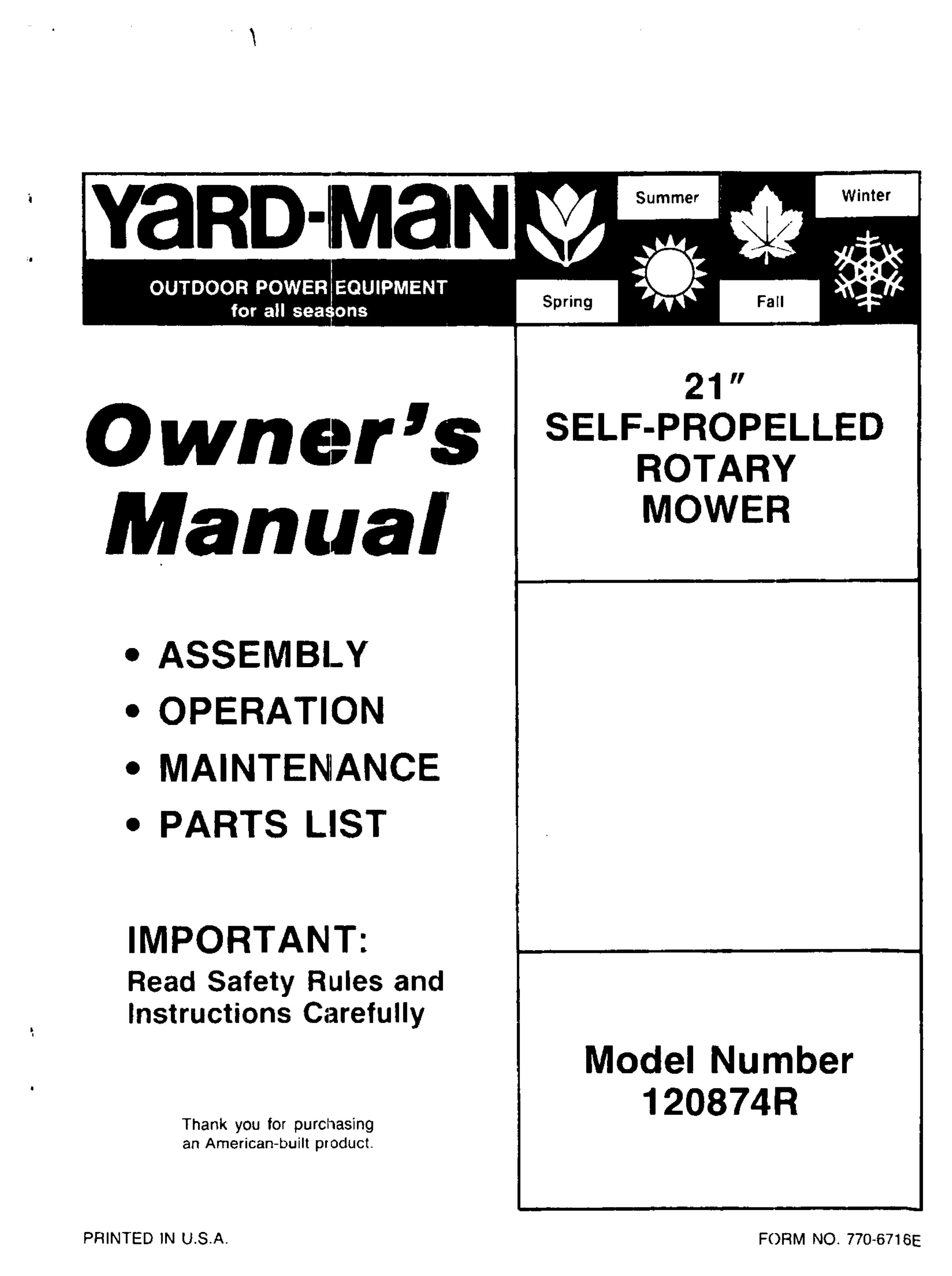 Yard-Man 120874R Lawn Mower User Manual