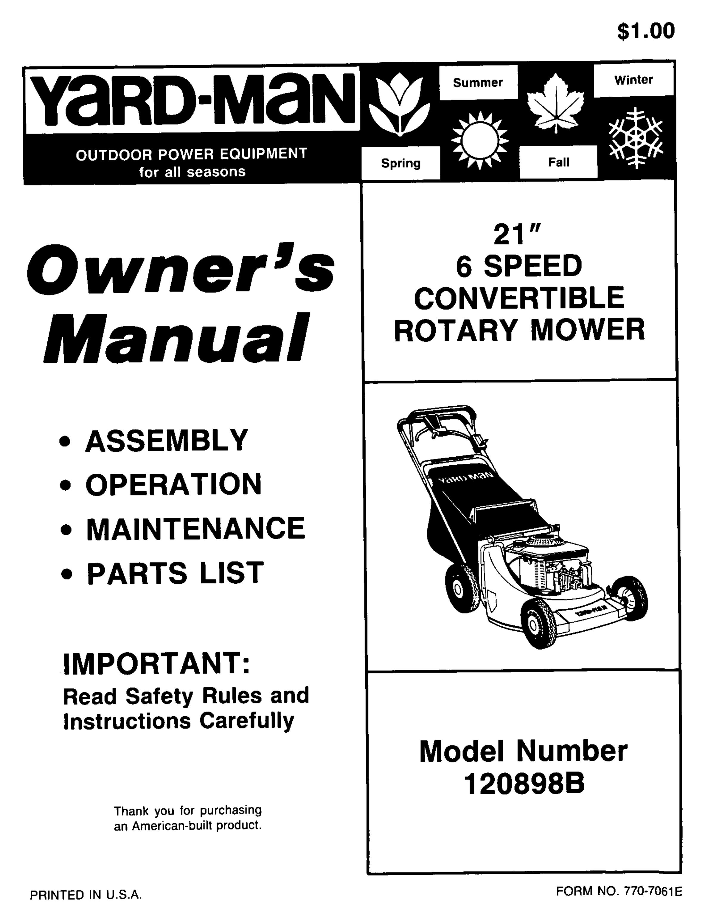 Yard-Man 120898B Lawn Mower User Manual