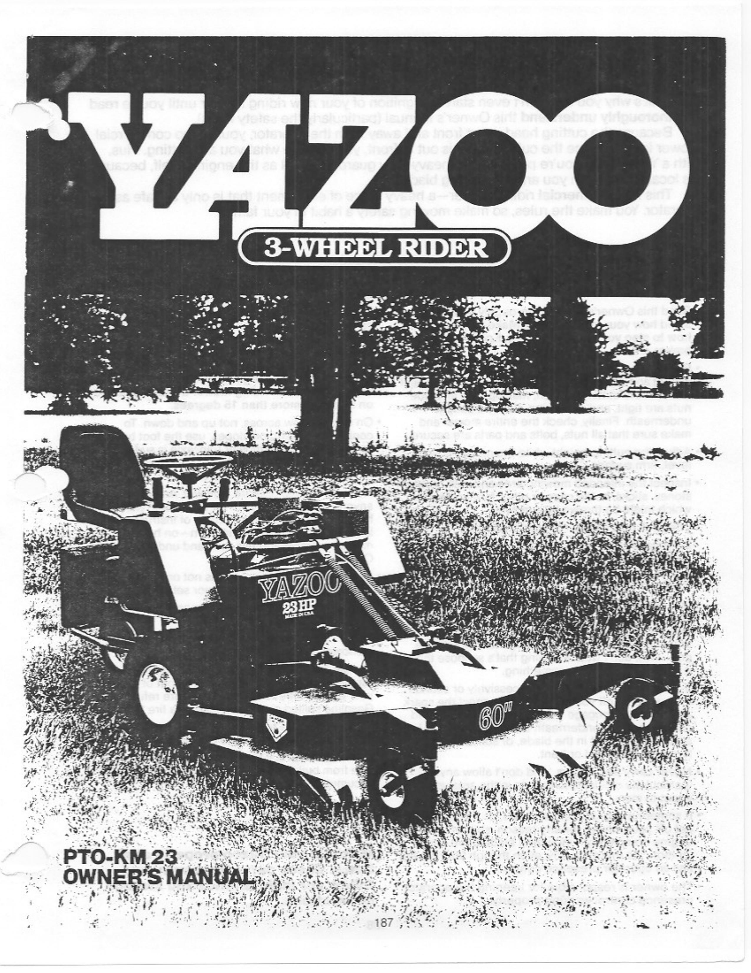 Yazoo/Kees PTO-KM 23 Lawn Mower User Manual