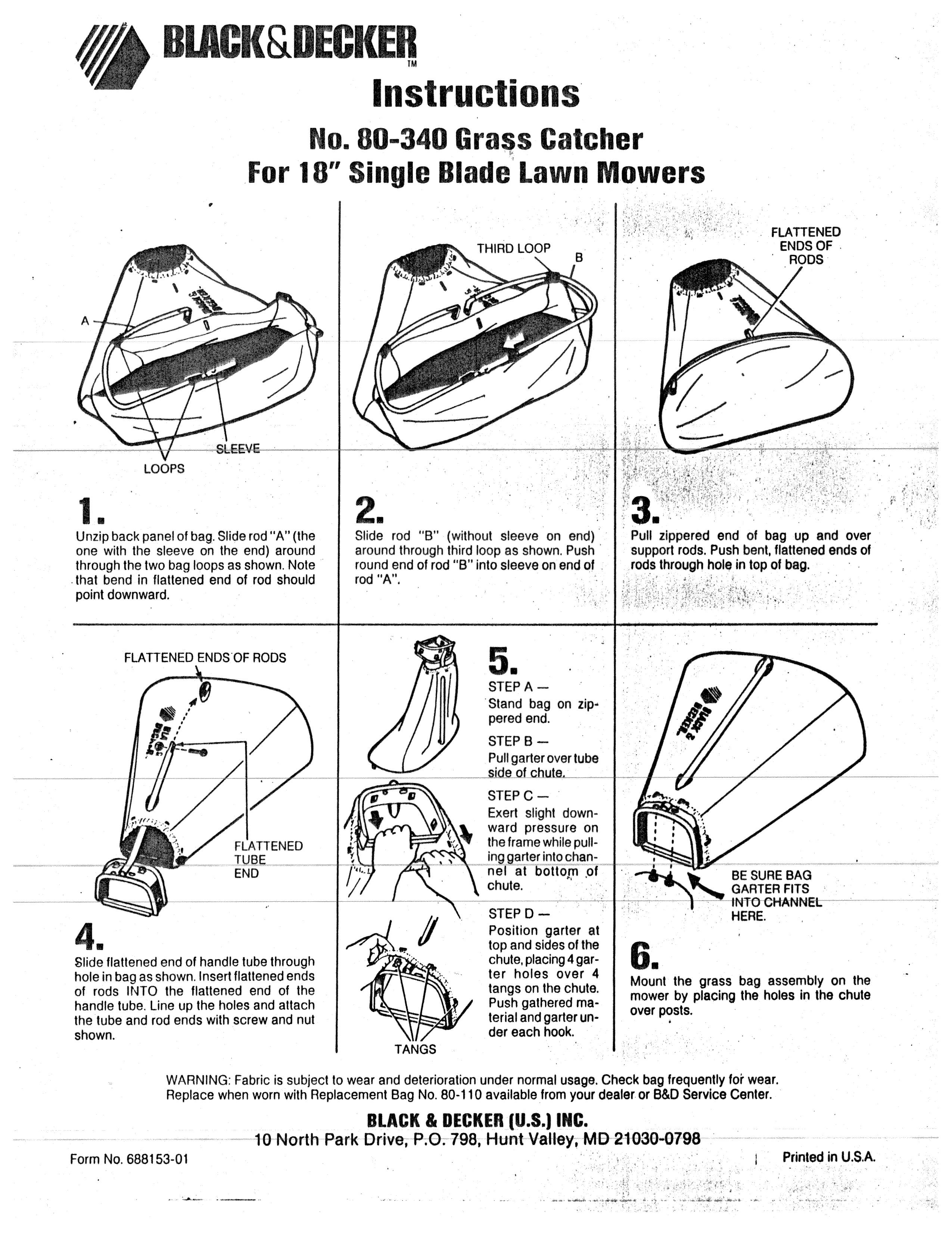 Black & Decker 80-340 Lawn Mower Accessory User Manual