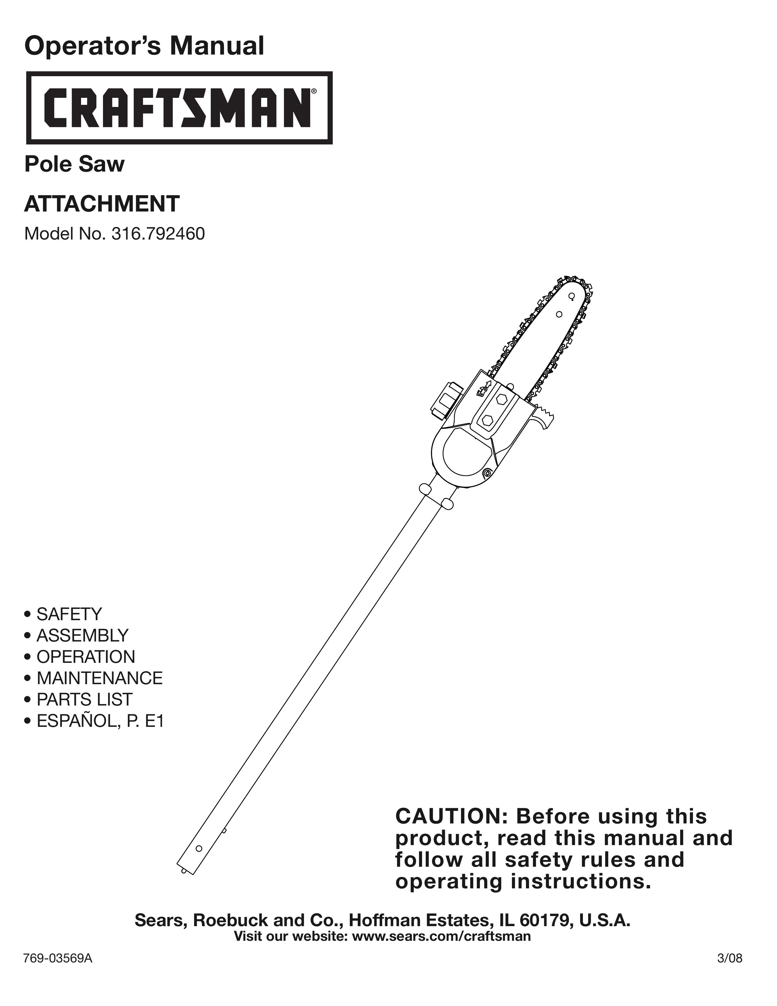 Craftsman 316.79246 Pole Saw User Manual