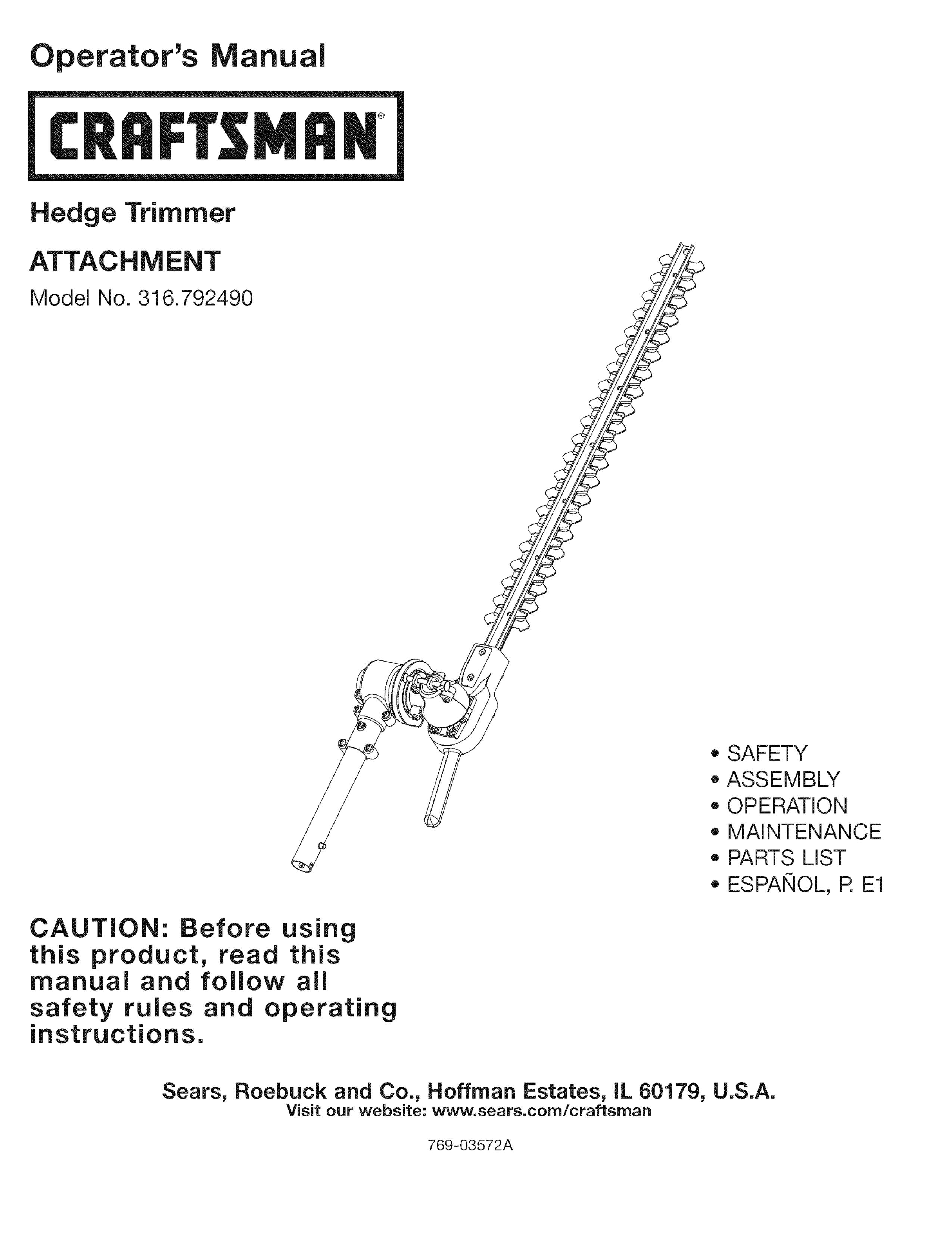 Craftsman 316.792490 Lawn Mower Accessory User Manual