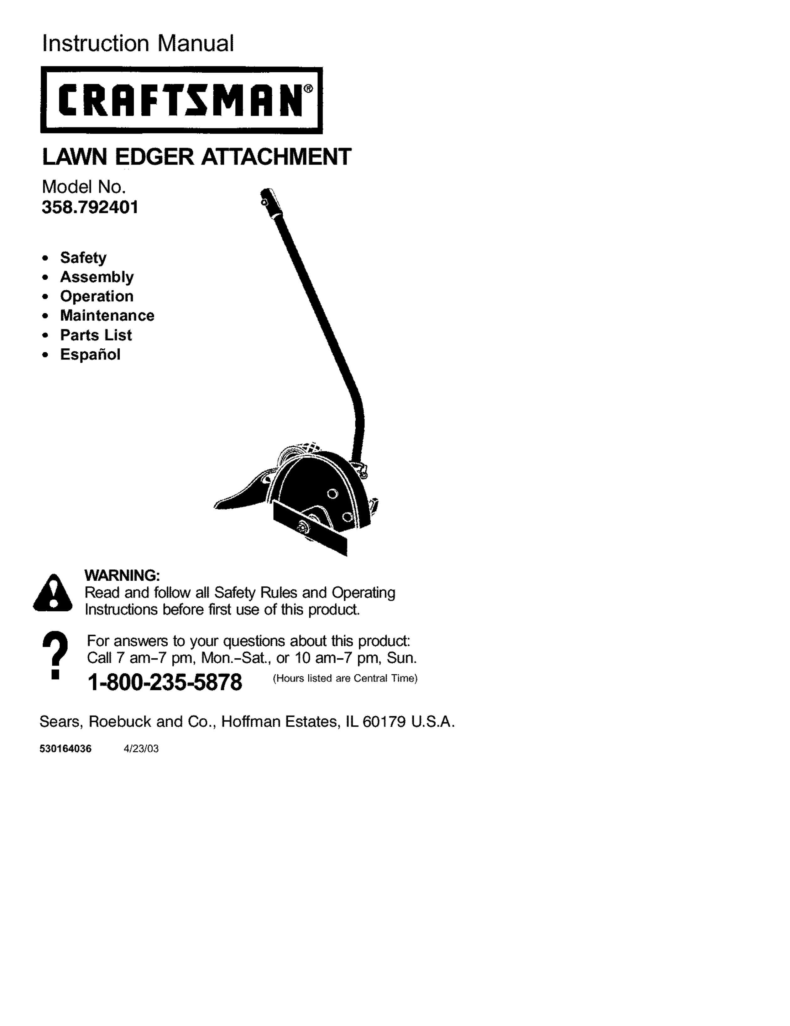 Craftsman 358.792401 Lawn Mower Accessory User Manual
