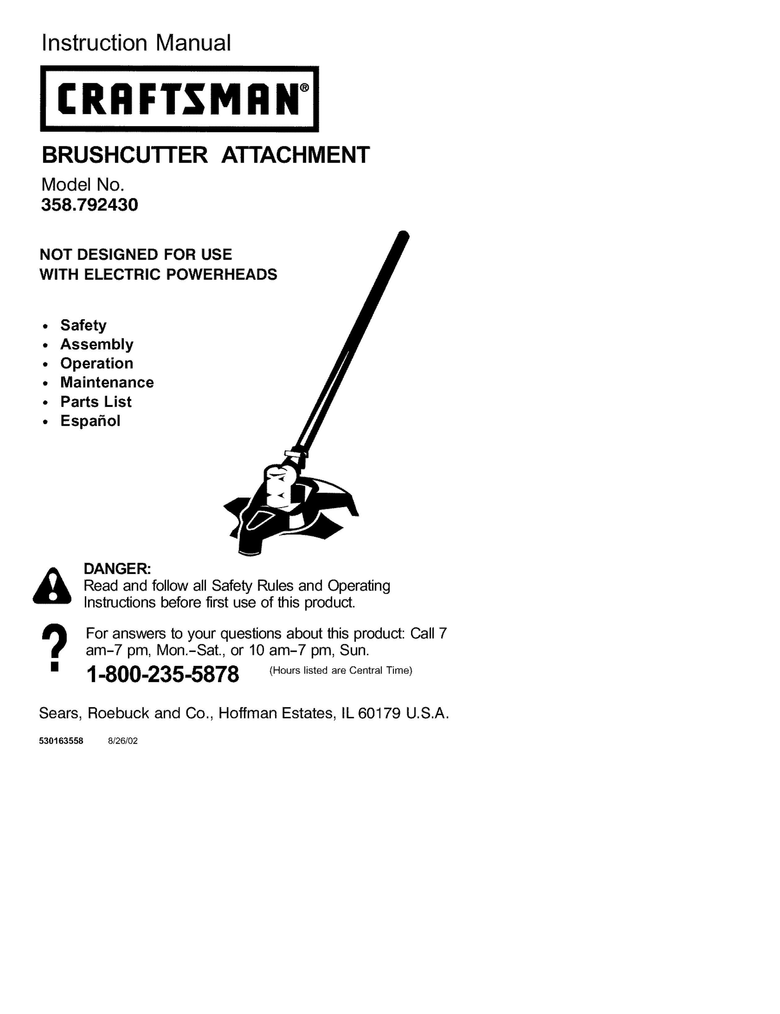 Craftsman 358.792430 Lawn Mower Accessory User Manual