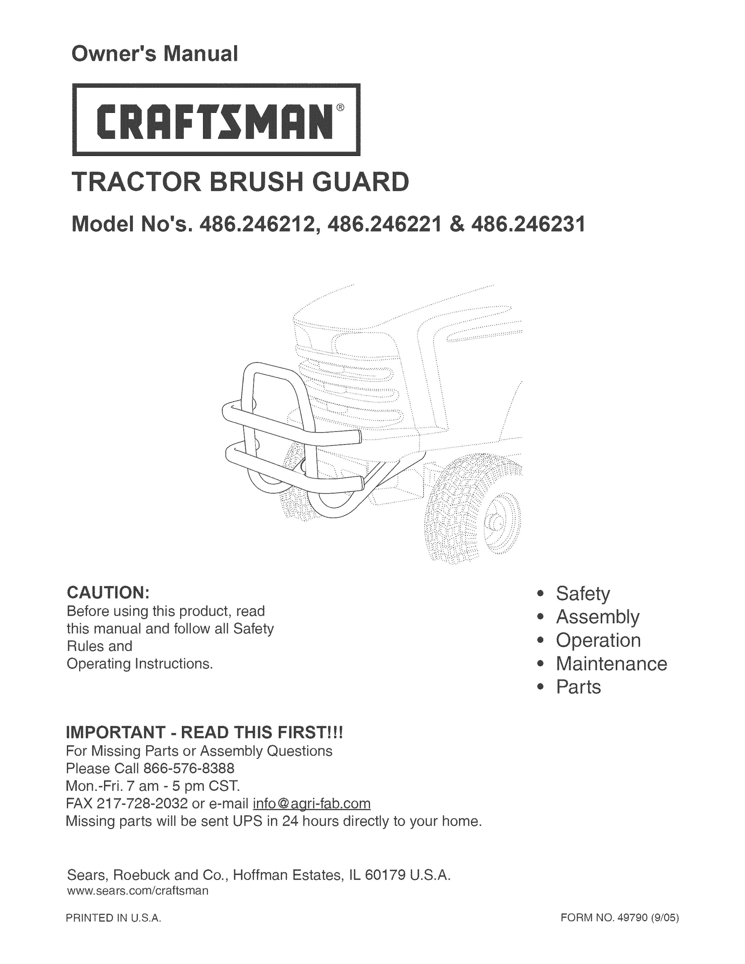Craftsman 486.246212 Lawn Mower Accessory User Manual