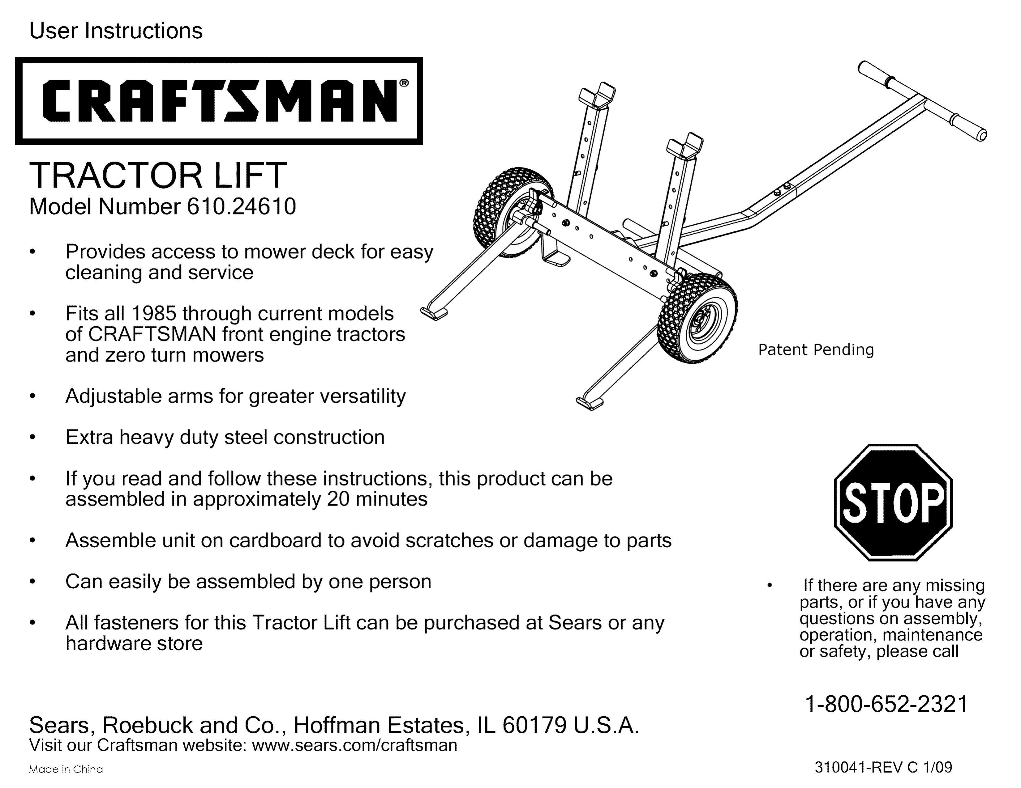 Craftsman 610.24610 Lawn Mower Accessory User Manual