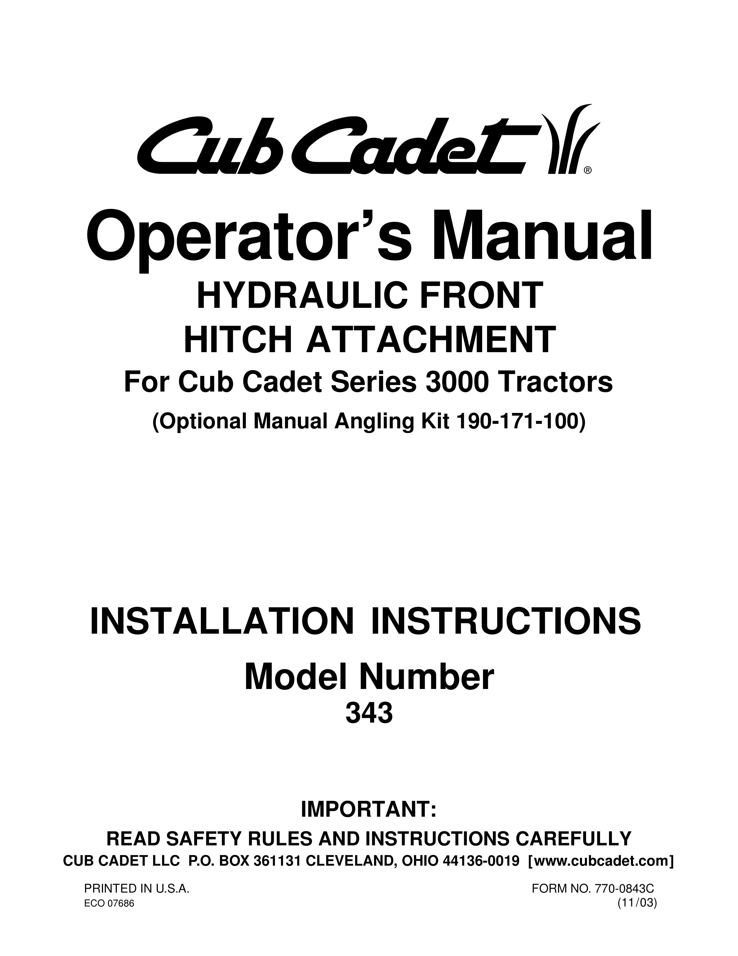 Cub Cadet 343 Lawn Mower Accessory User Manual