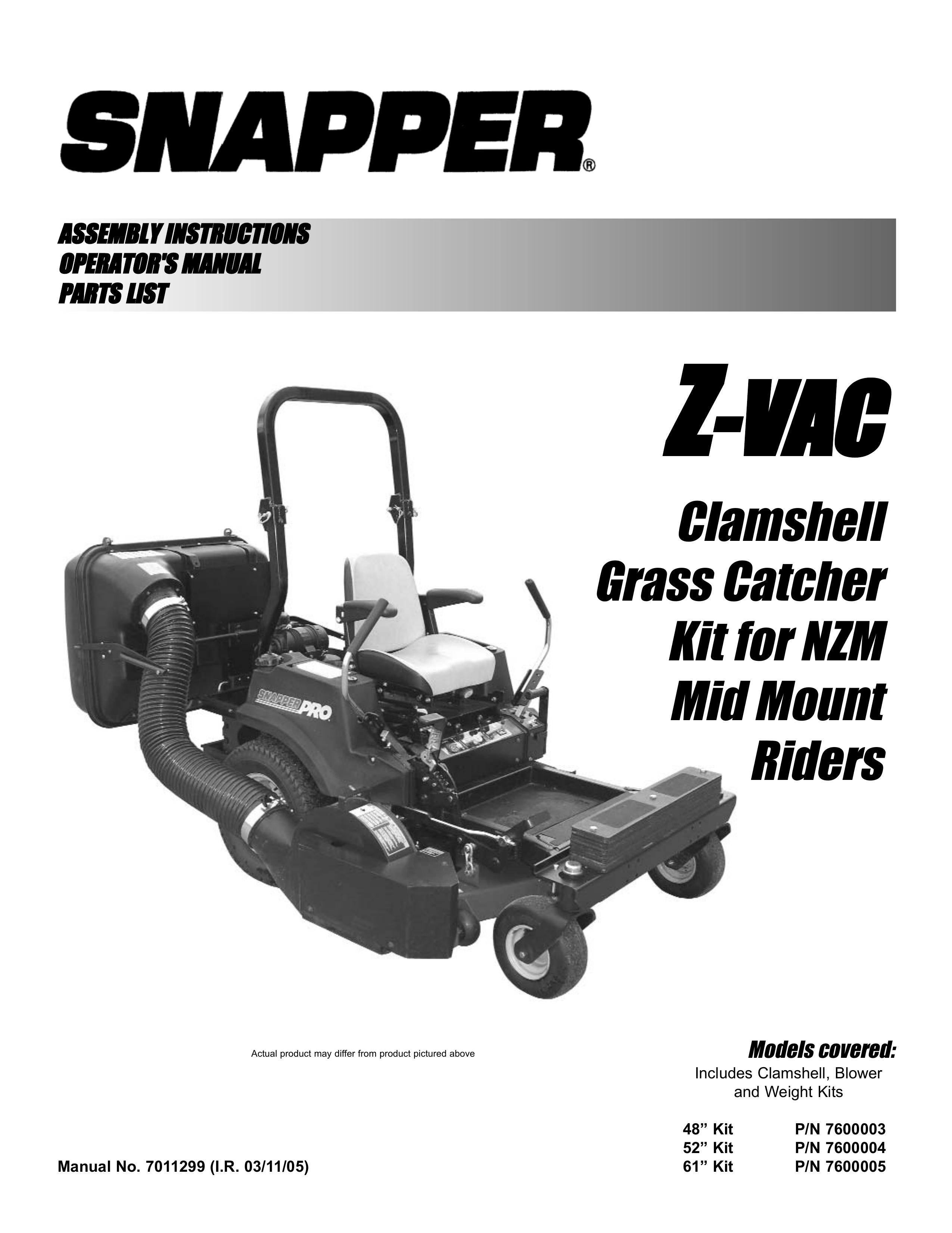 Snapper 7600004 Lawn Mower Accessory User Manual