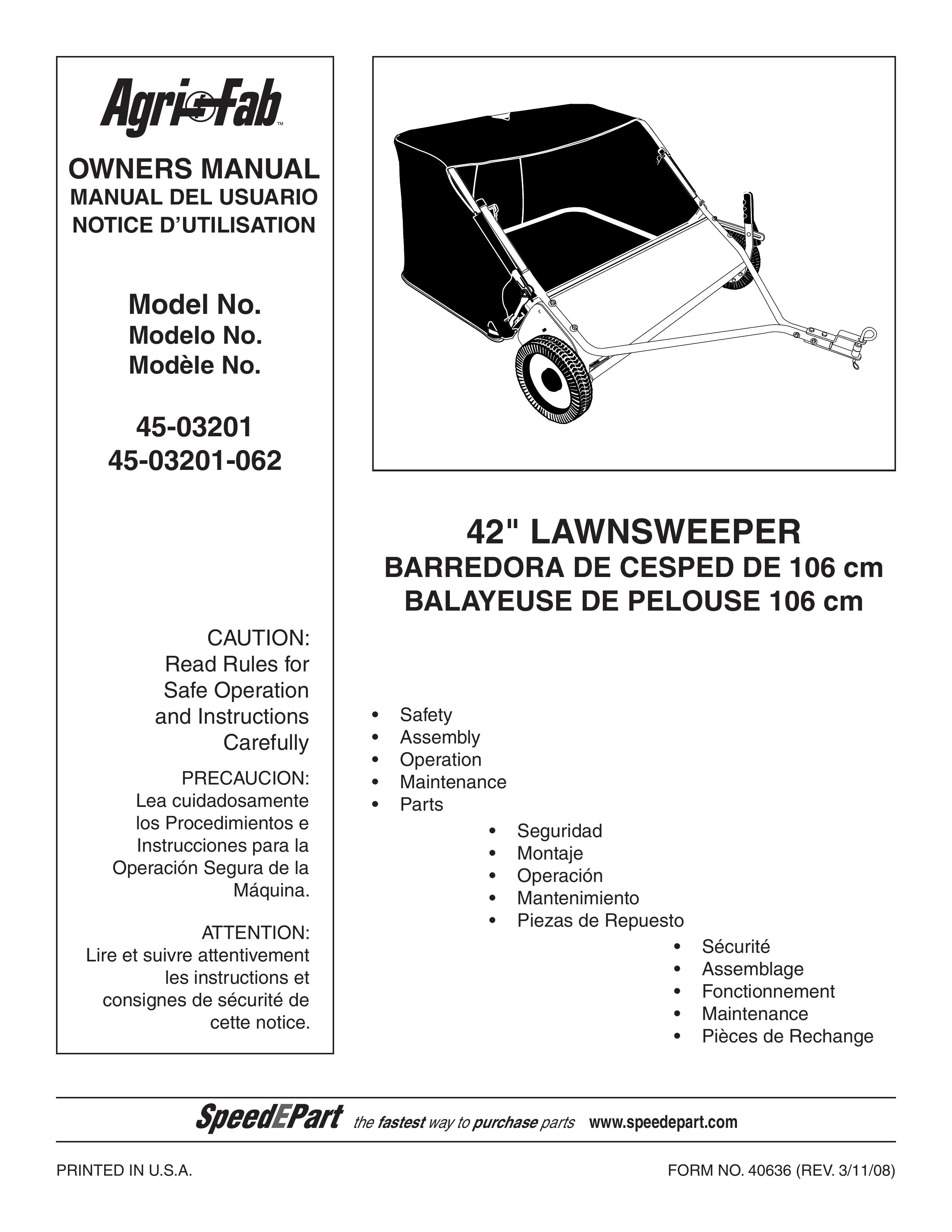 Agri-Fab 45-03201-062 Lawn Sweeper User Manual