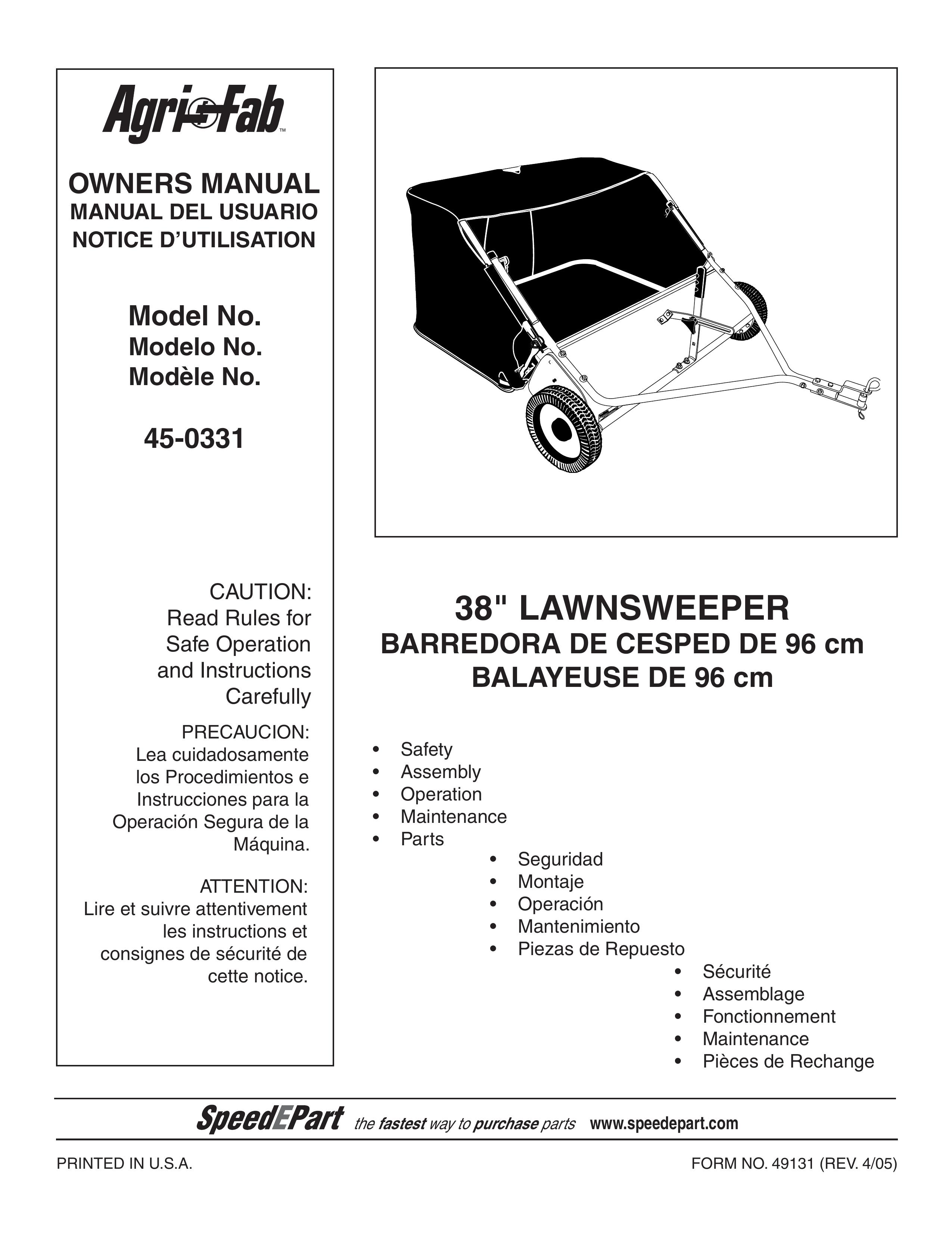 Agri-Fab 45-0331 Lawn Sweeper User Manual