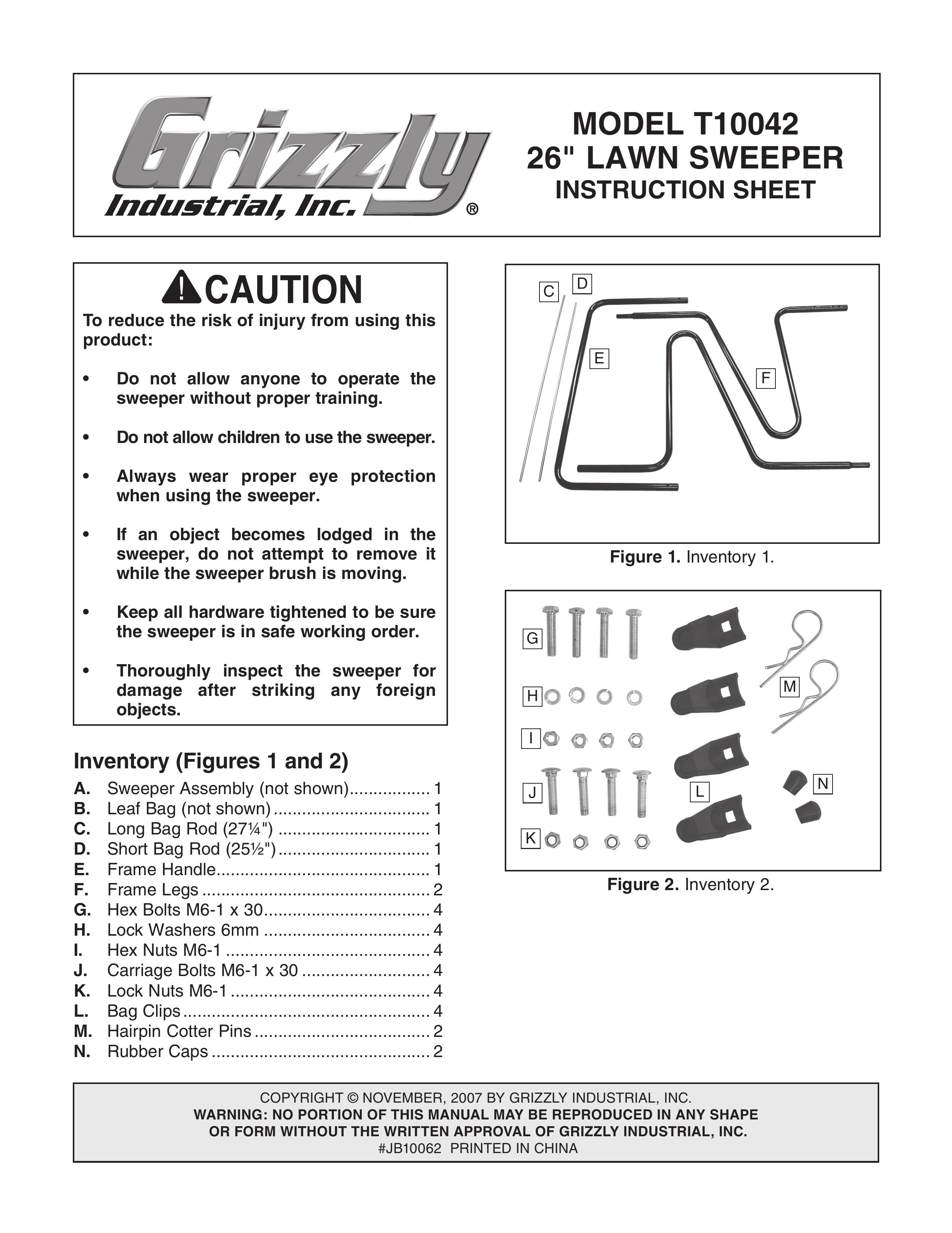 Grizzly T10042 Lawn Sweeper User Manual