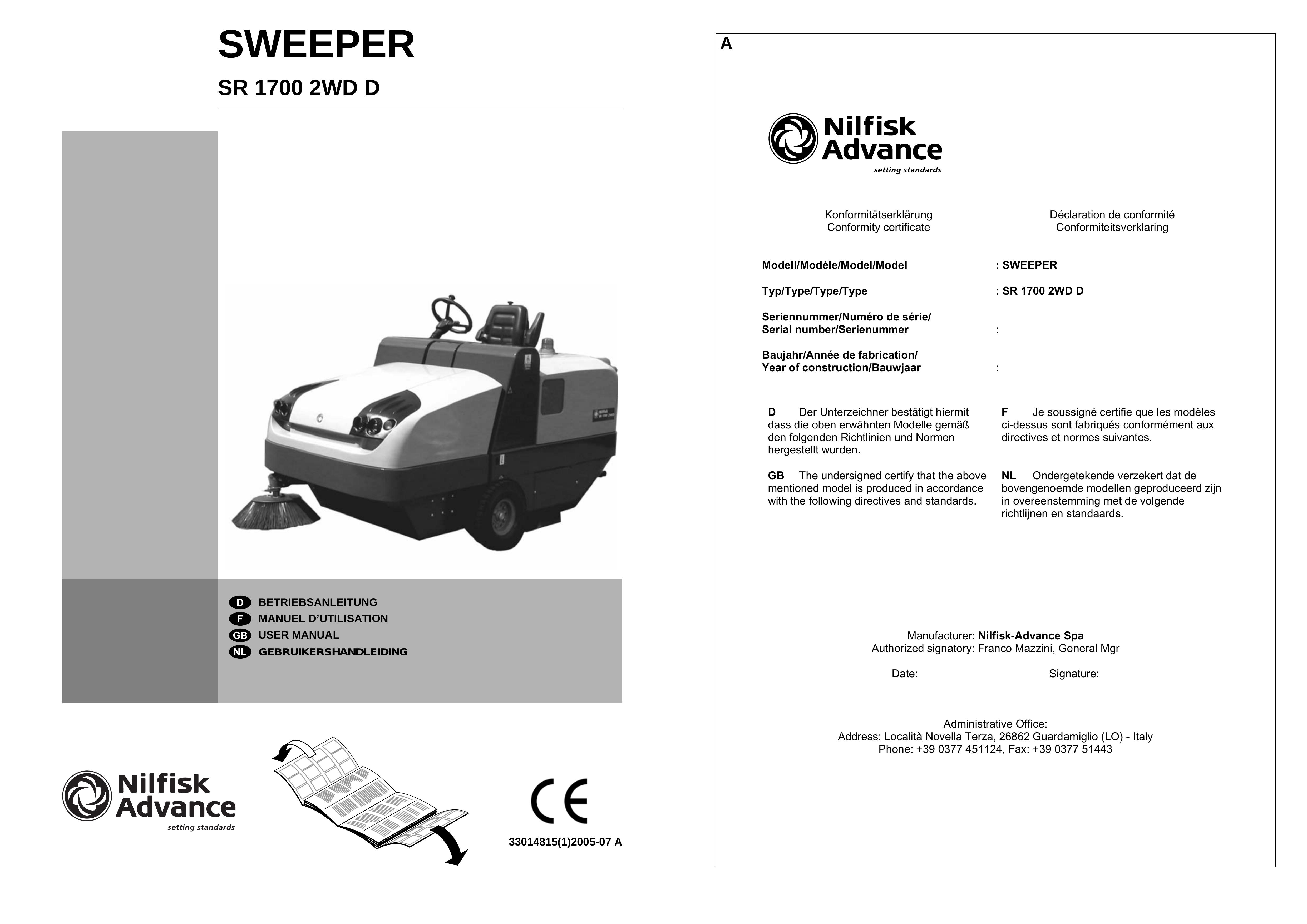 Nilfisk-Advance America SR 1700D 2W D Lawn Sweeper User Manual