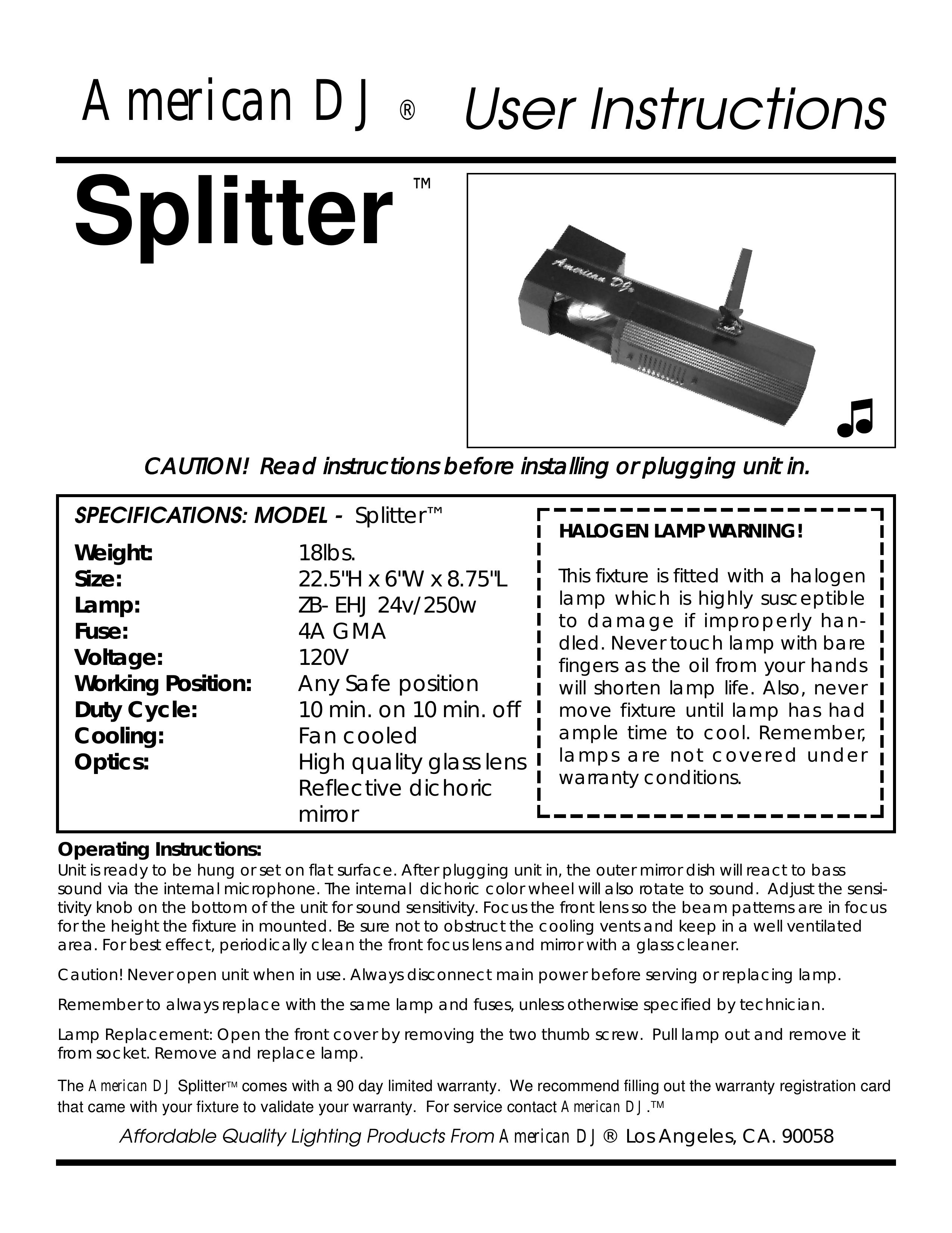 American DJ Splitter Log Splitter User Manual