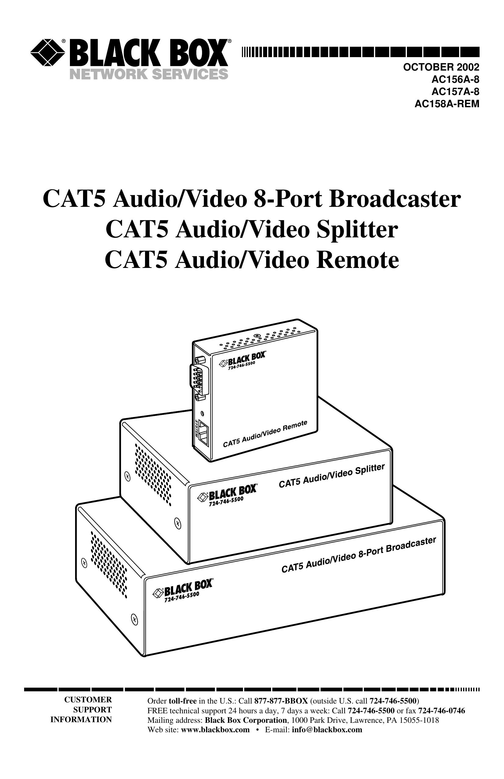 Black Box CAT5 Audio/Video 8-Port Broadcaster Log Splitter User Manual