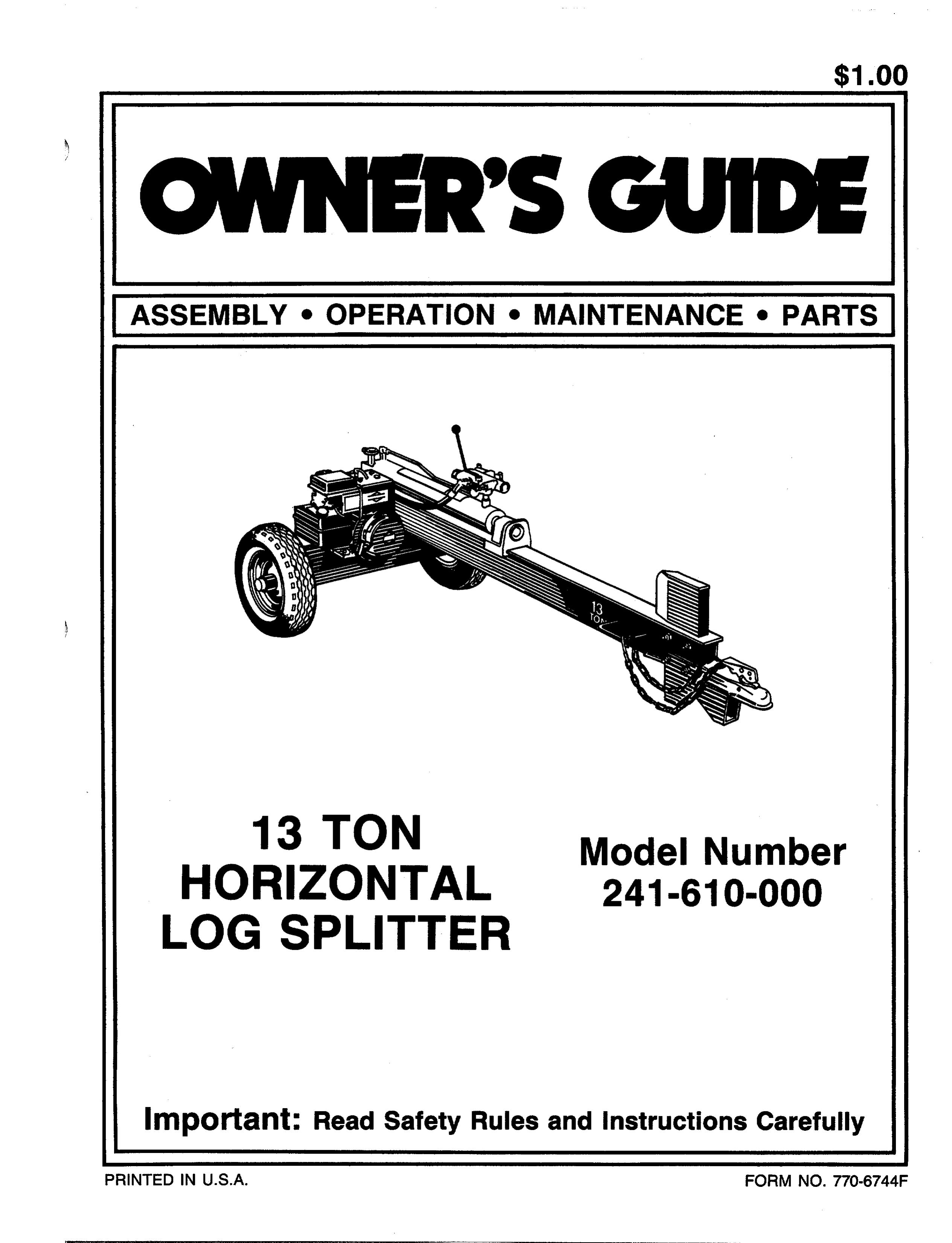 Bolens 241-610-000 Log Splitter User Manual