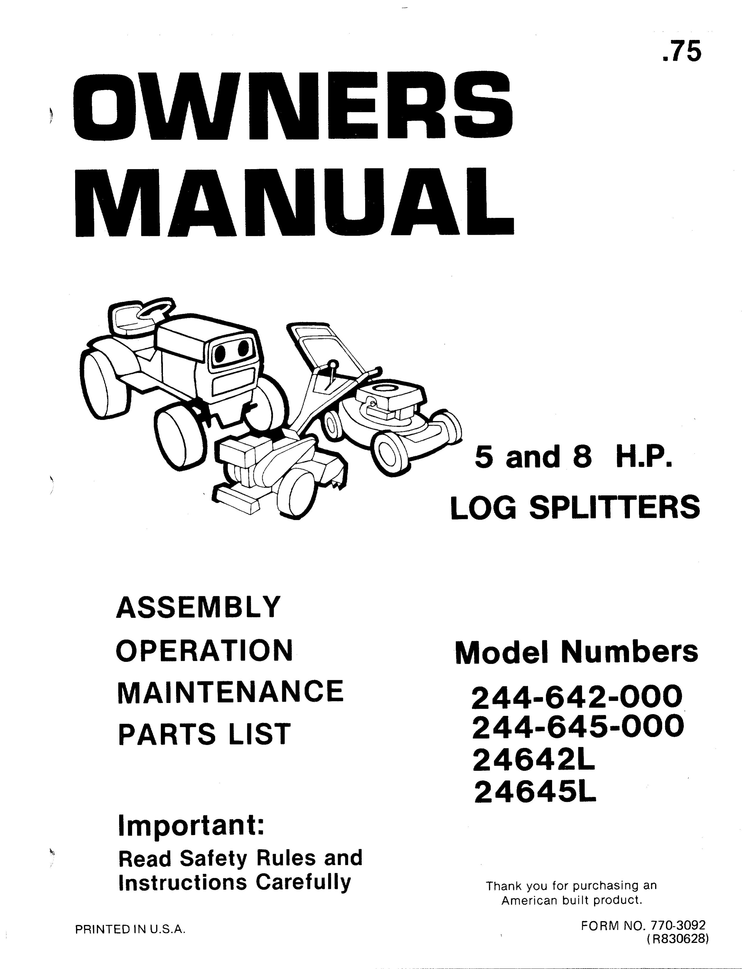 Bolens 244-642-000 Log Splitter User Manual