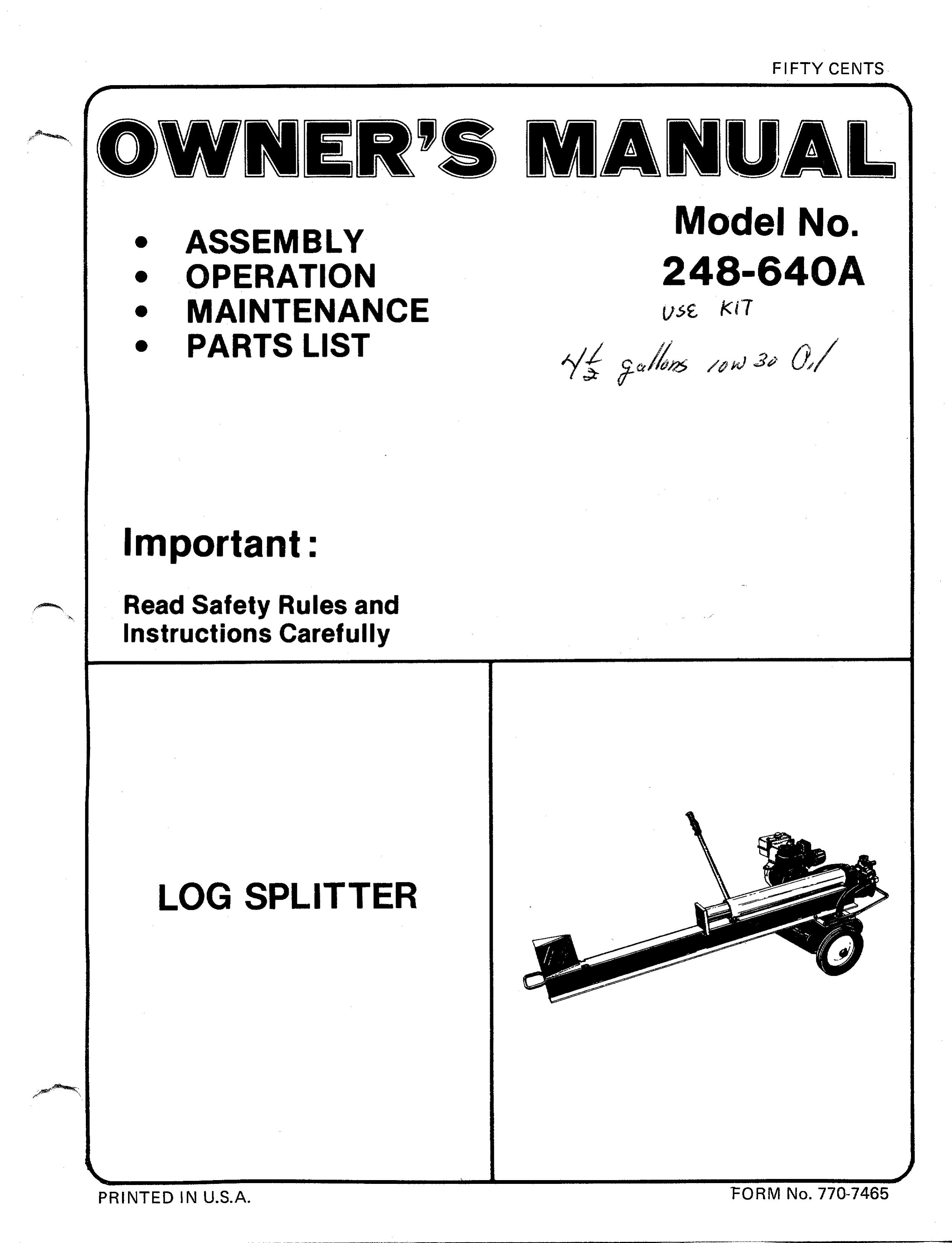 Bolens 248-604A Log Splitter User Manual