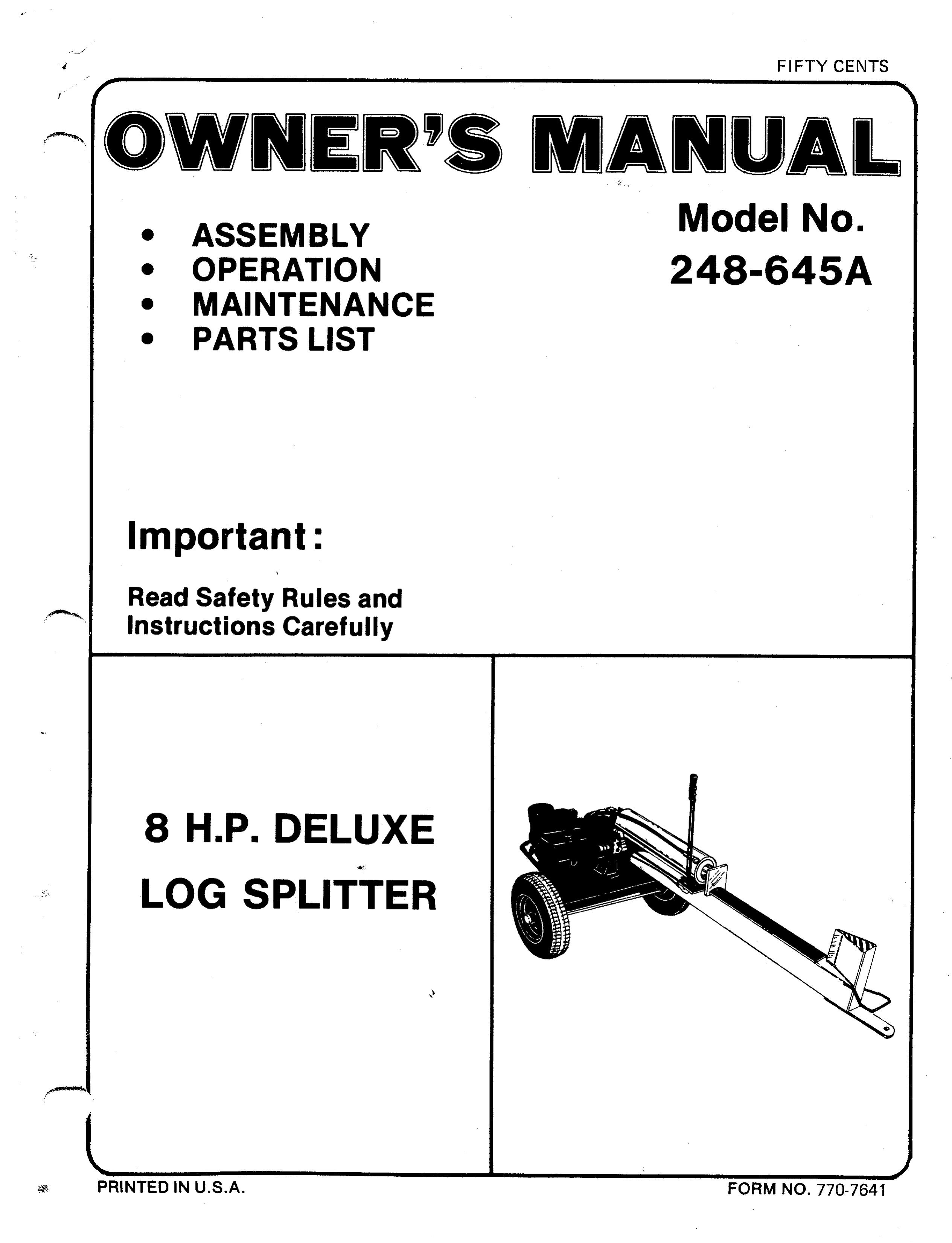 Bolens 248-645A Log Splitter User Manual