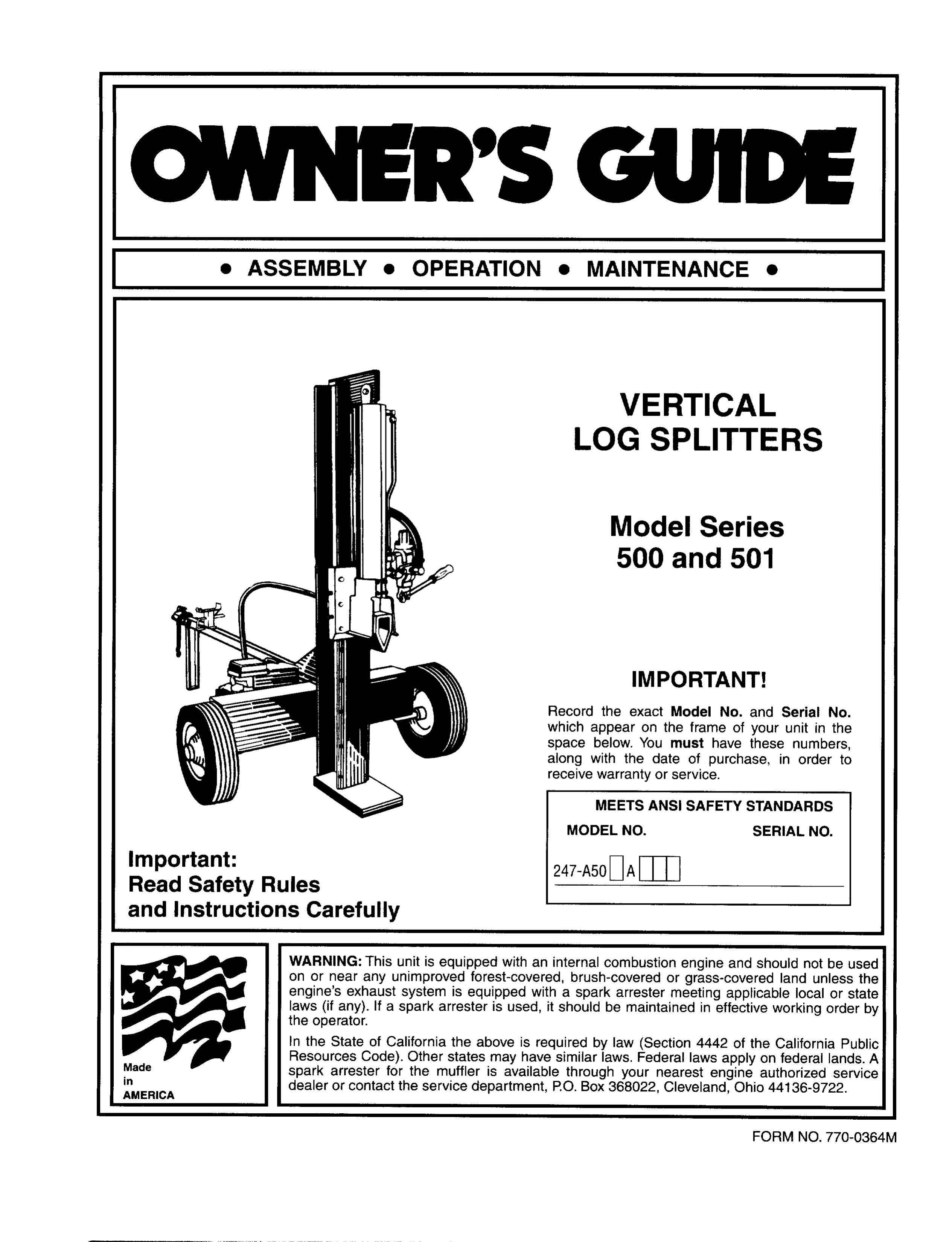 Bolens 501 Series Log Splitter User Manual