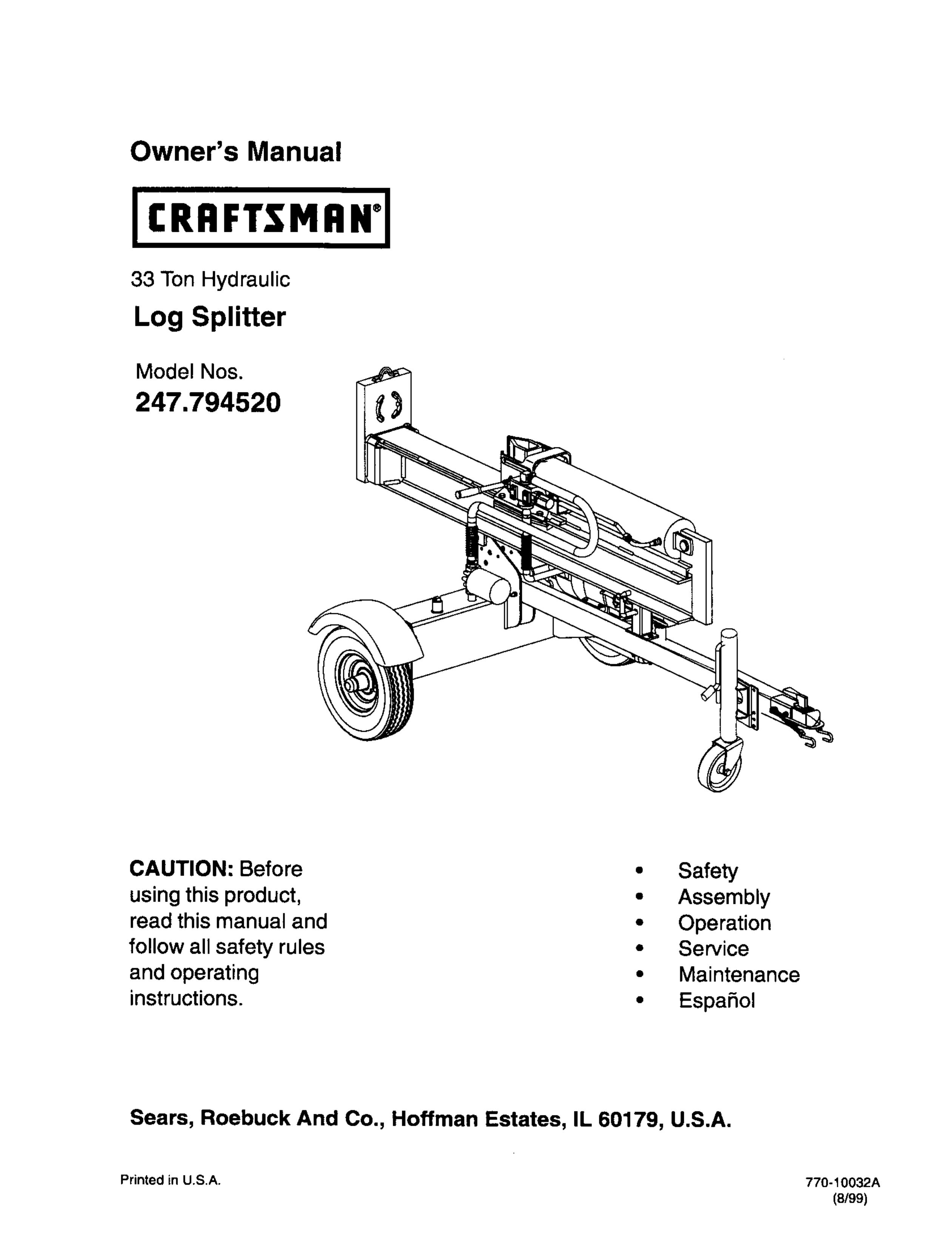Craftsman 247.79452 Log Splitter User Manual