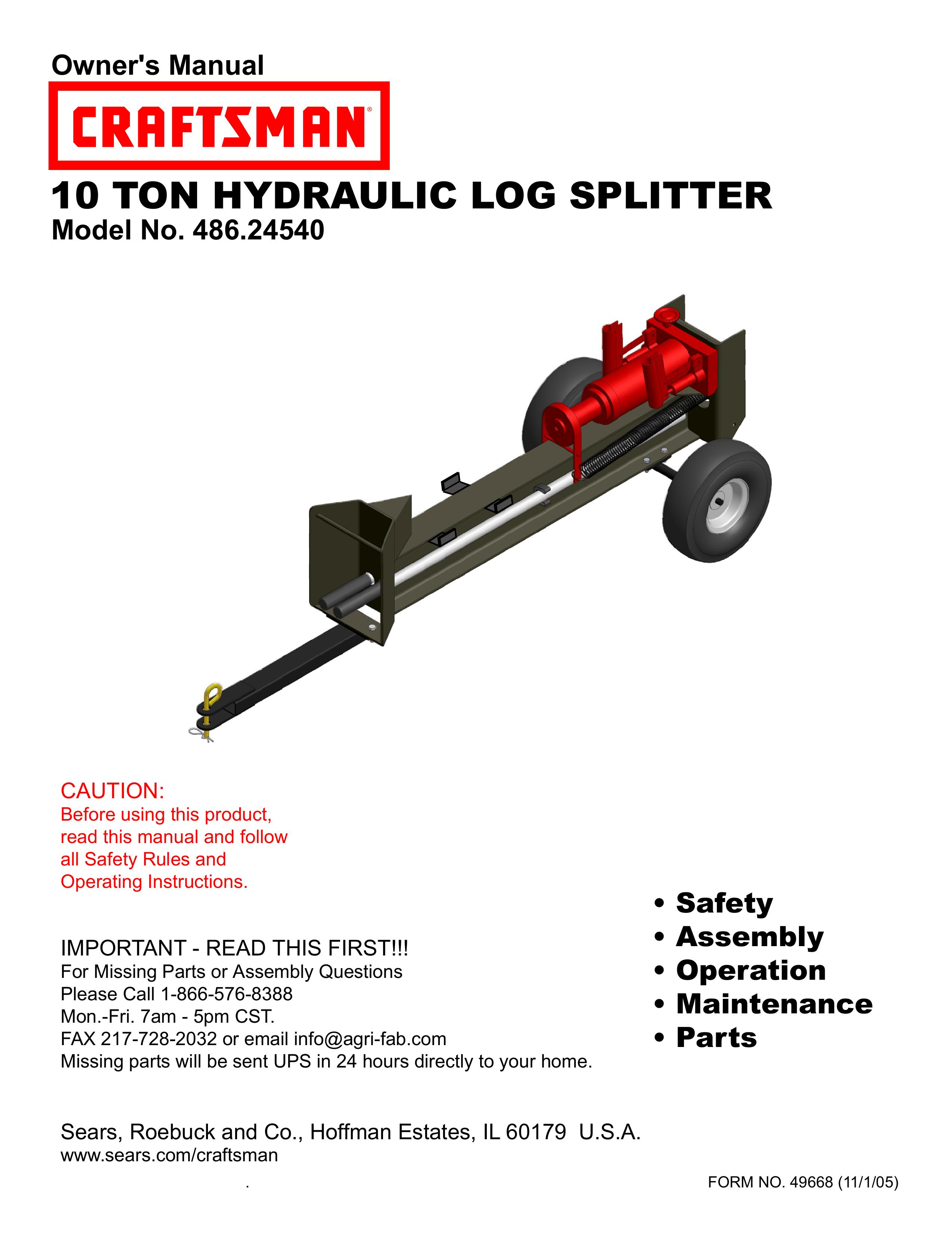 Craftsman 486.2454 Log Splitter User Manual