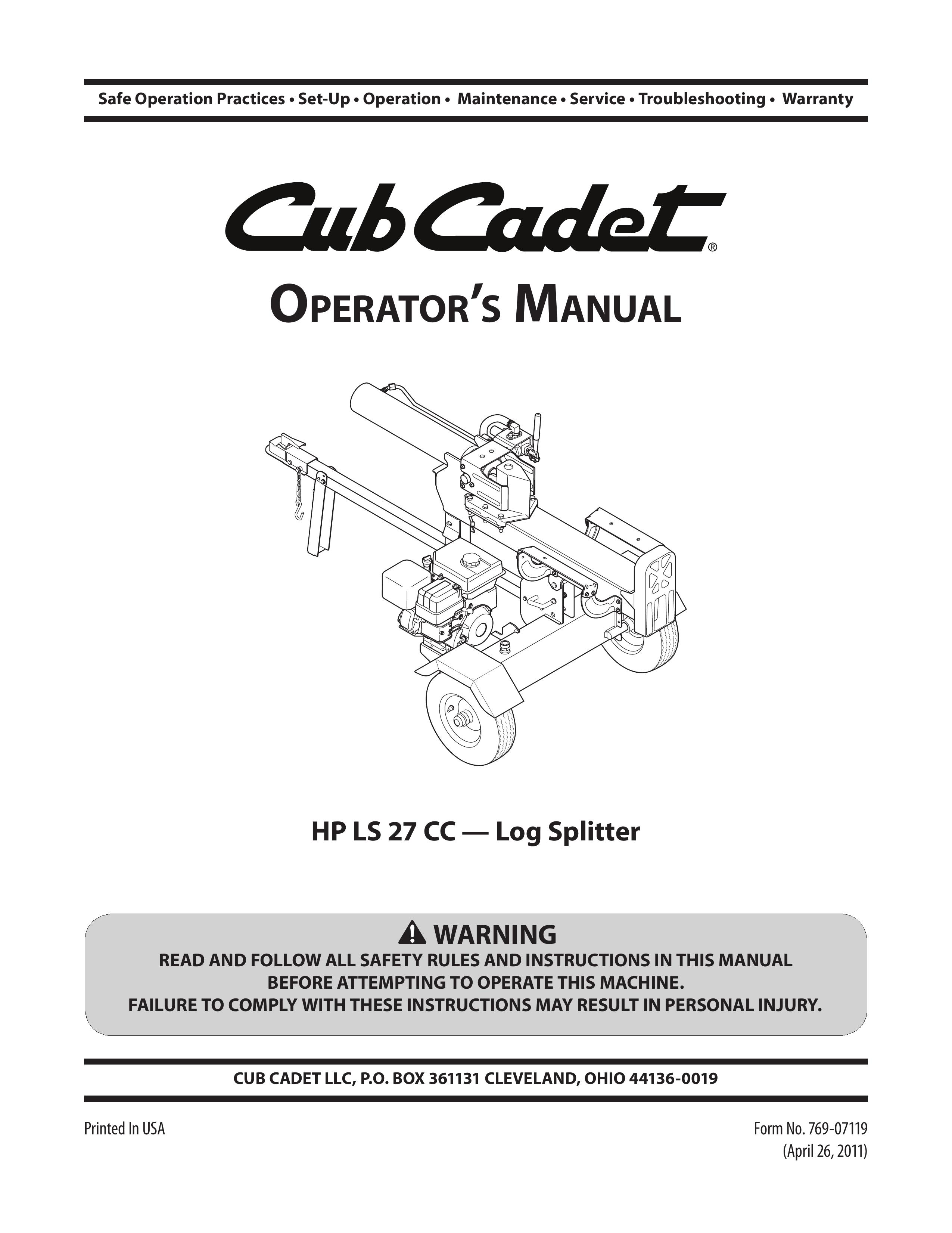 Cub Cadet HP LS 27 CC Log Splitter User Manual