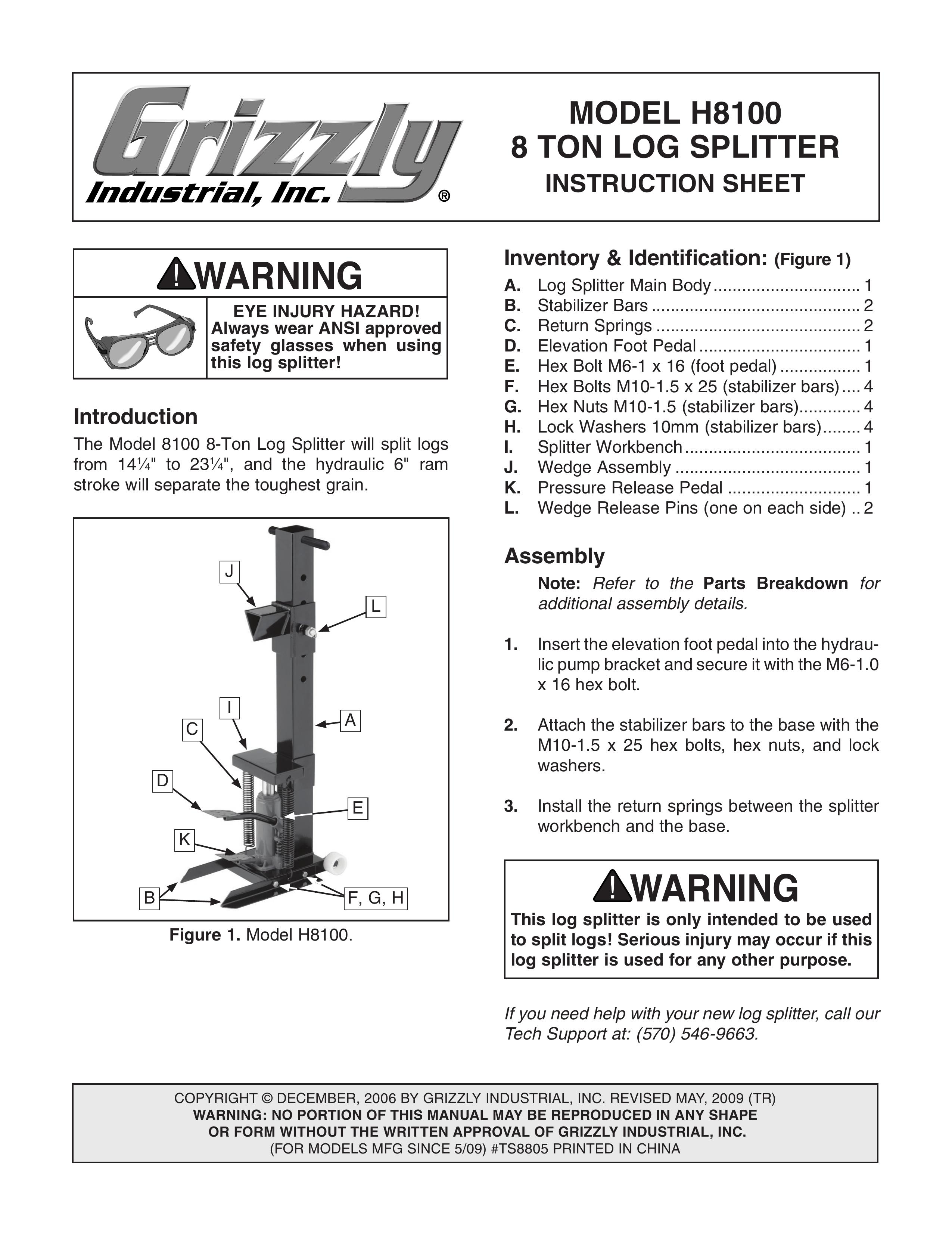 Grizzly H8100 Log Splitter User Manual