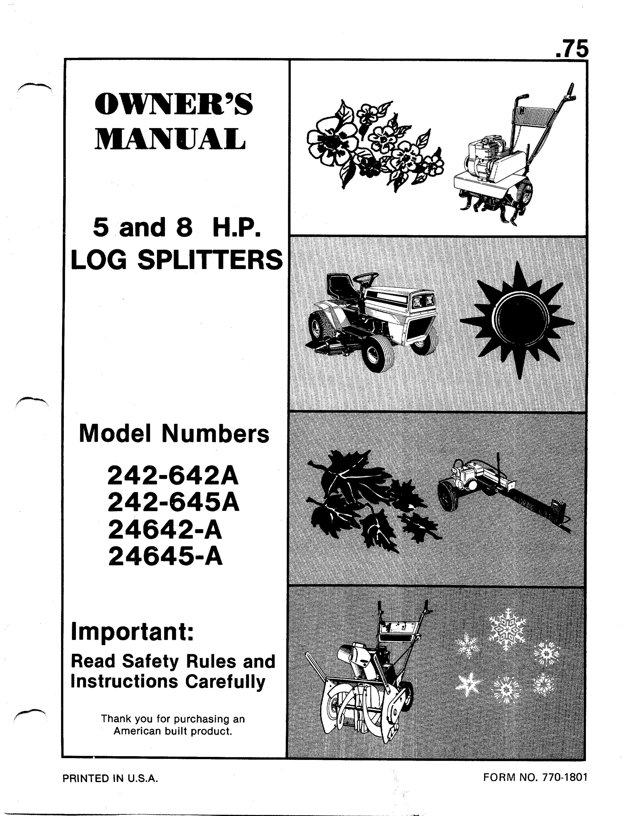 MTD 242-645A Log Splitter User Manual