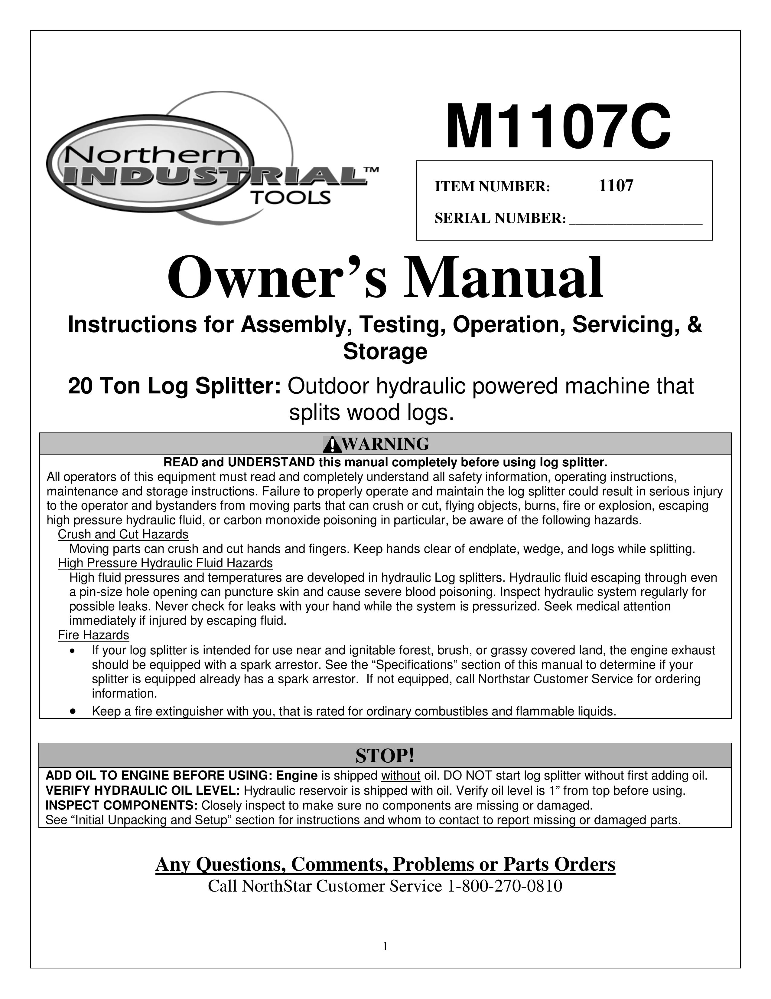 Northern Industrial Tools M1107C Log Splitter User Manual
