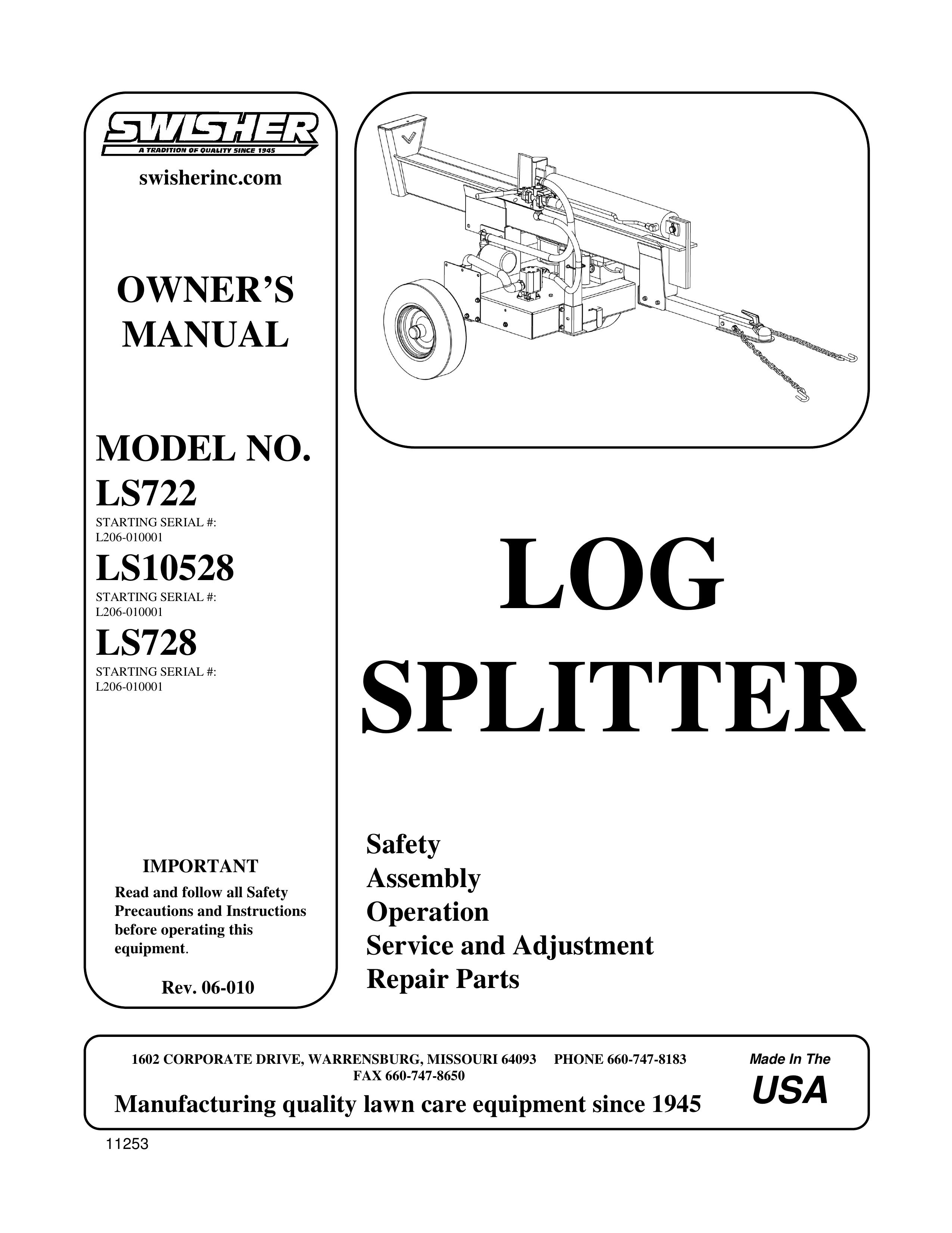 Swisher LS10528 Log Splitter User Manual