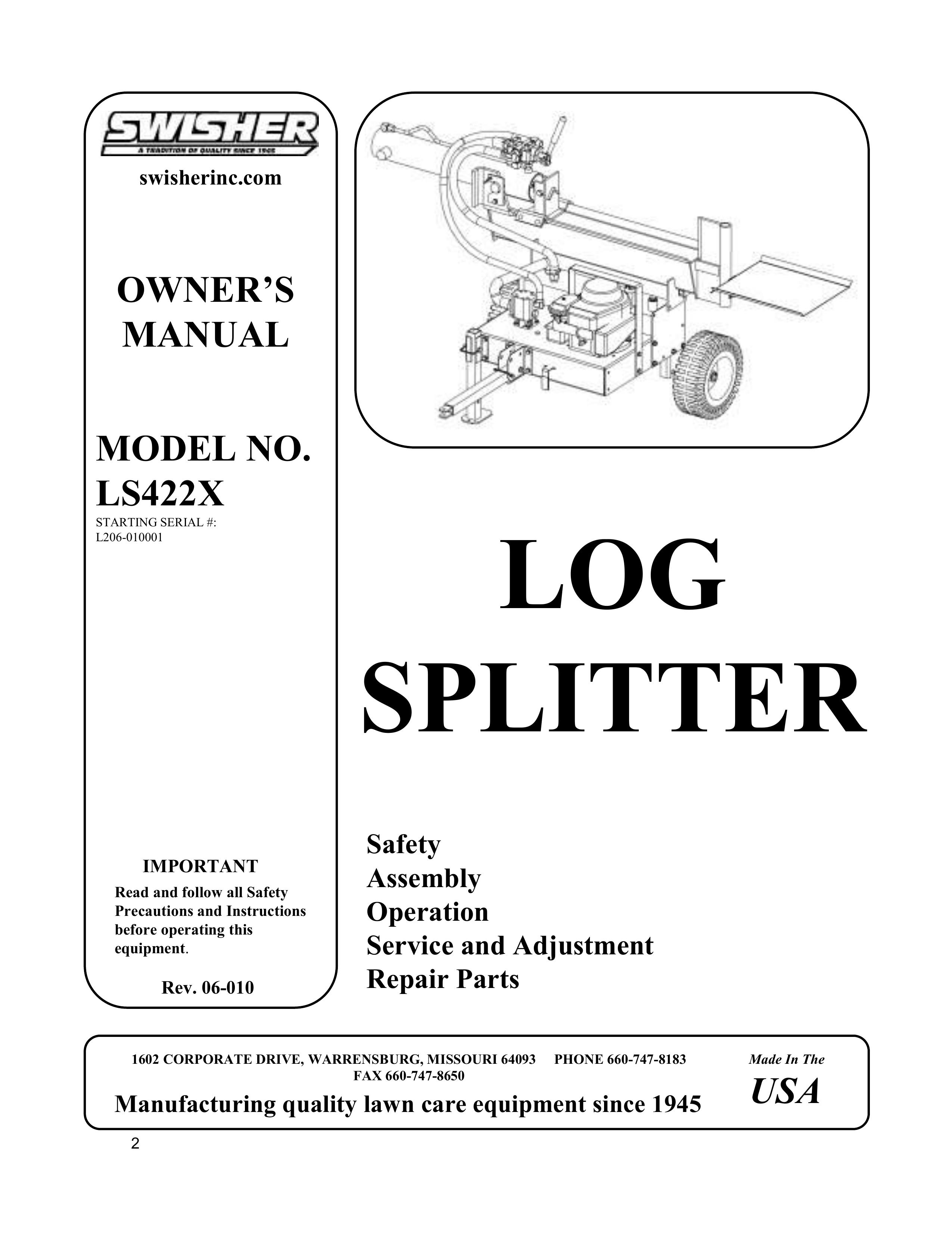 Swisher LS422X Log Splitter User Manual