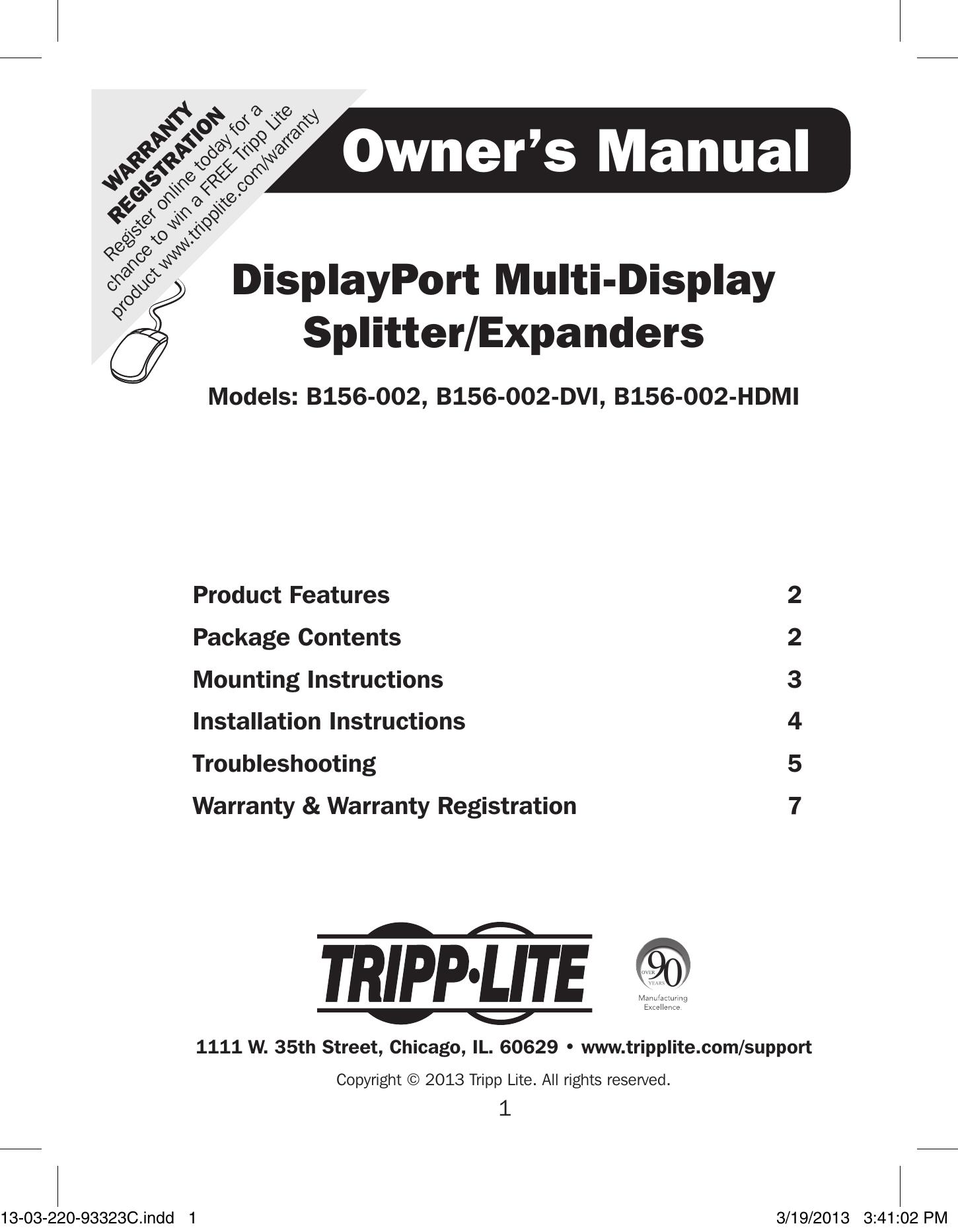 Tripp Lite B156-002-DVI Log Splitter User Manual
