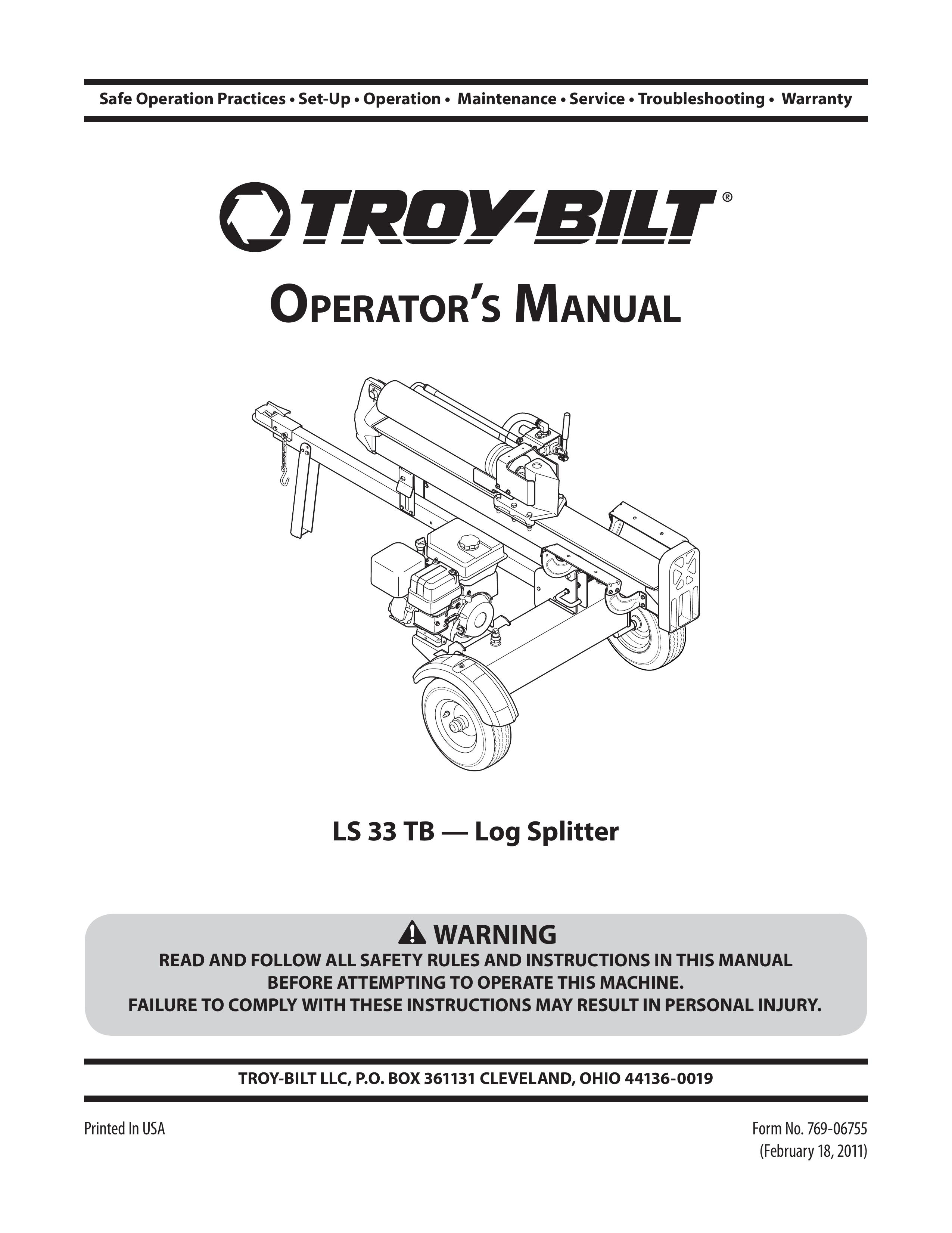 Troy-Bilt LS 33 TB Log Splitter User Manual
