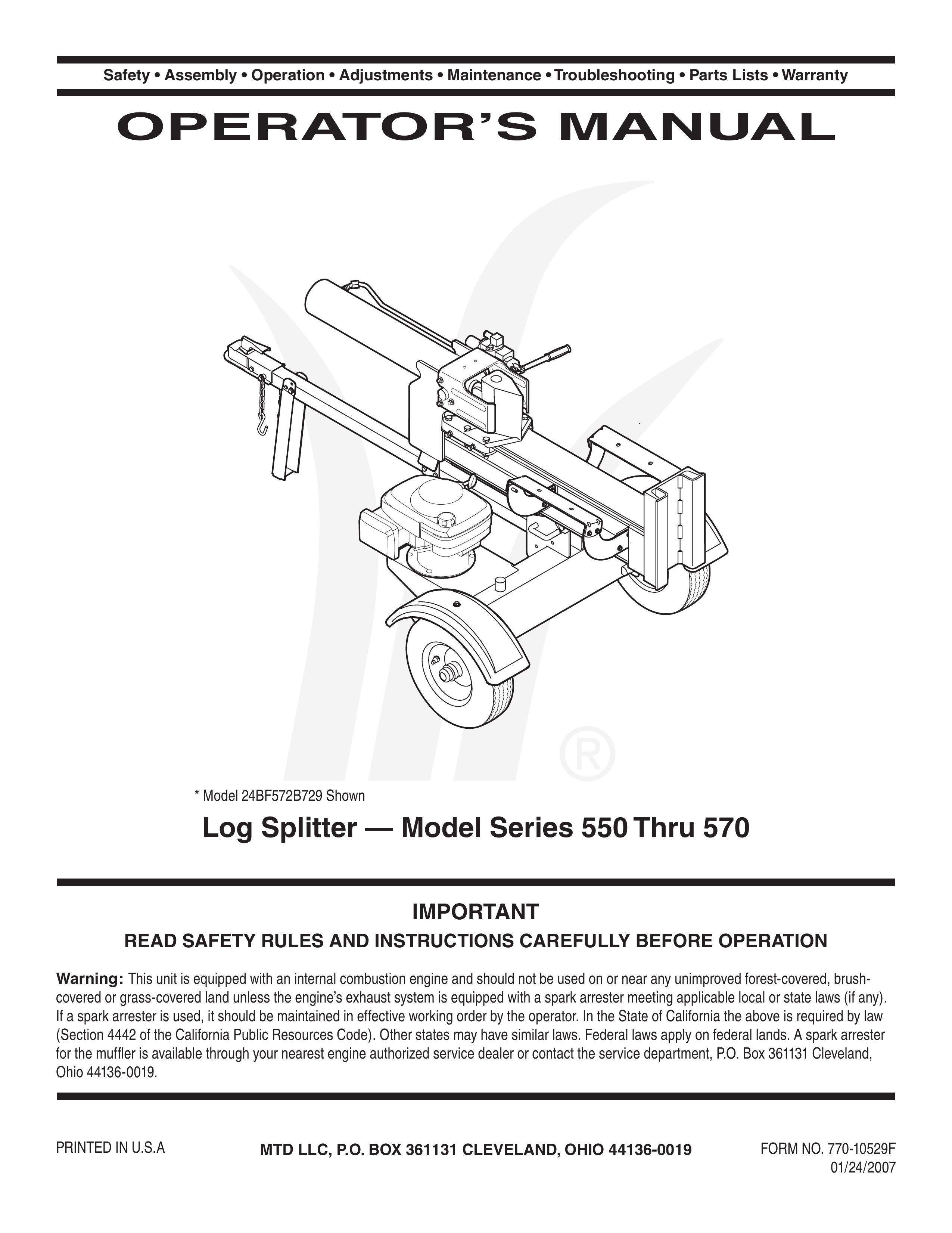 Yard-Man 550 Thru 570 Log Splitter User Manual