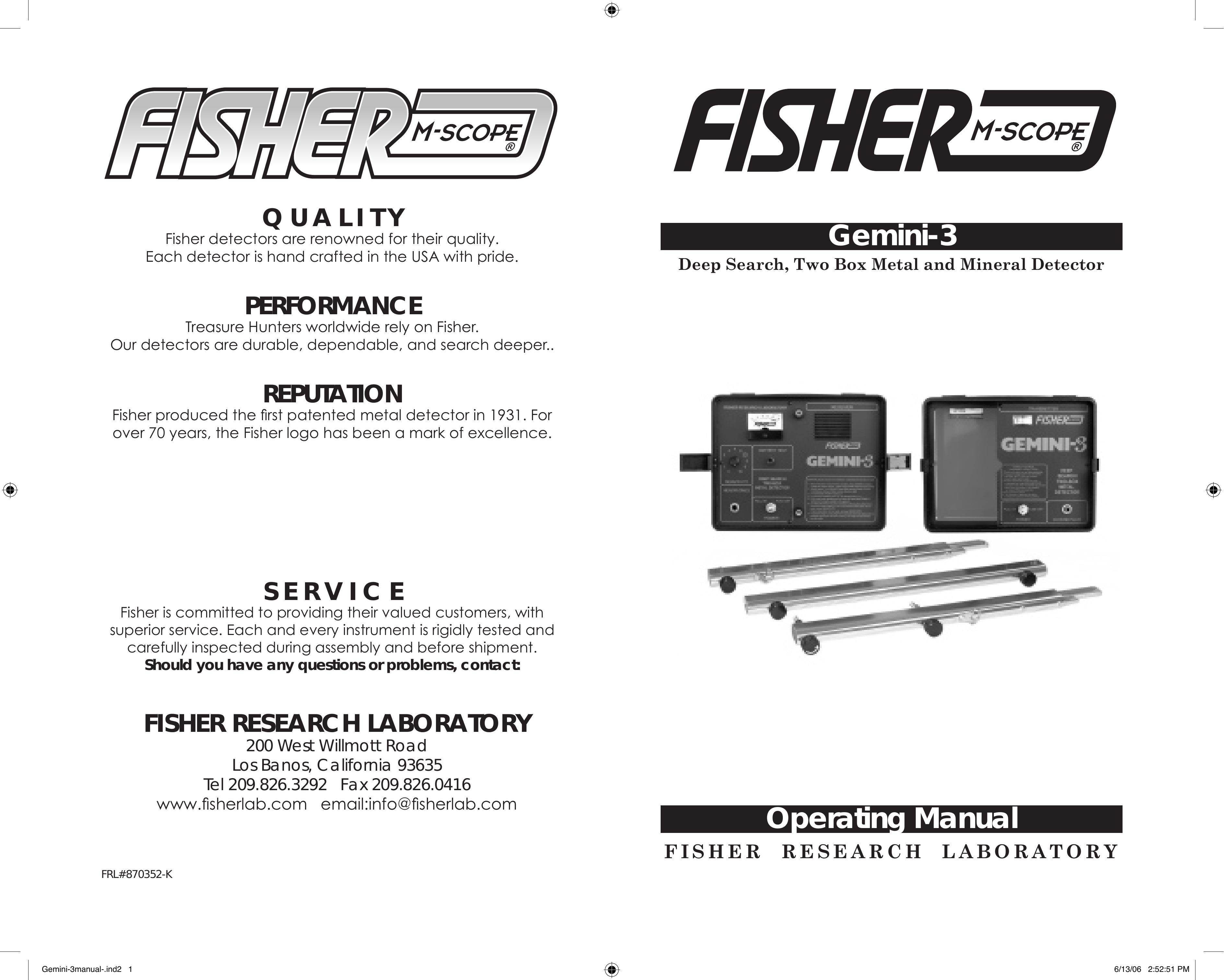 Fisher GEMINI-3 Metal Detector User Manual