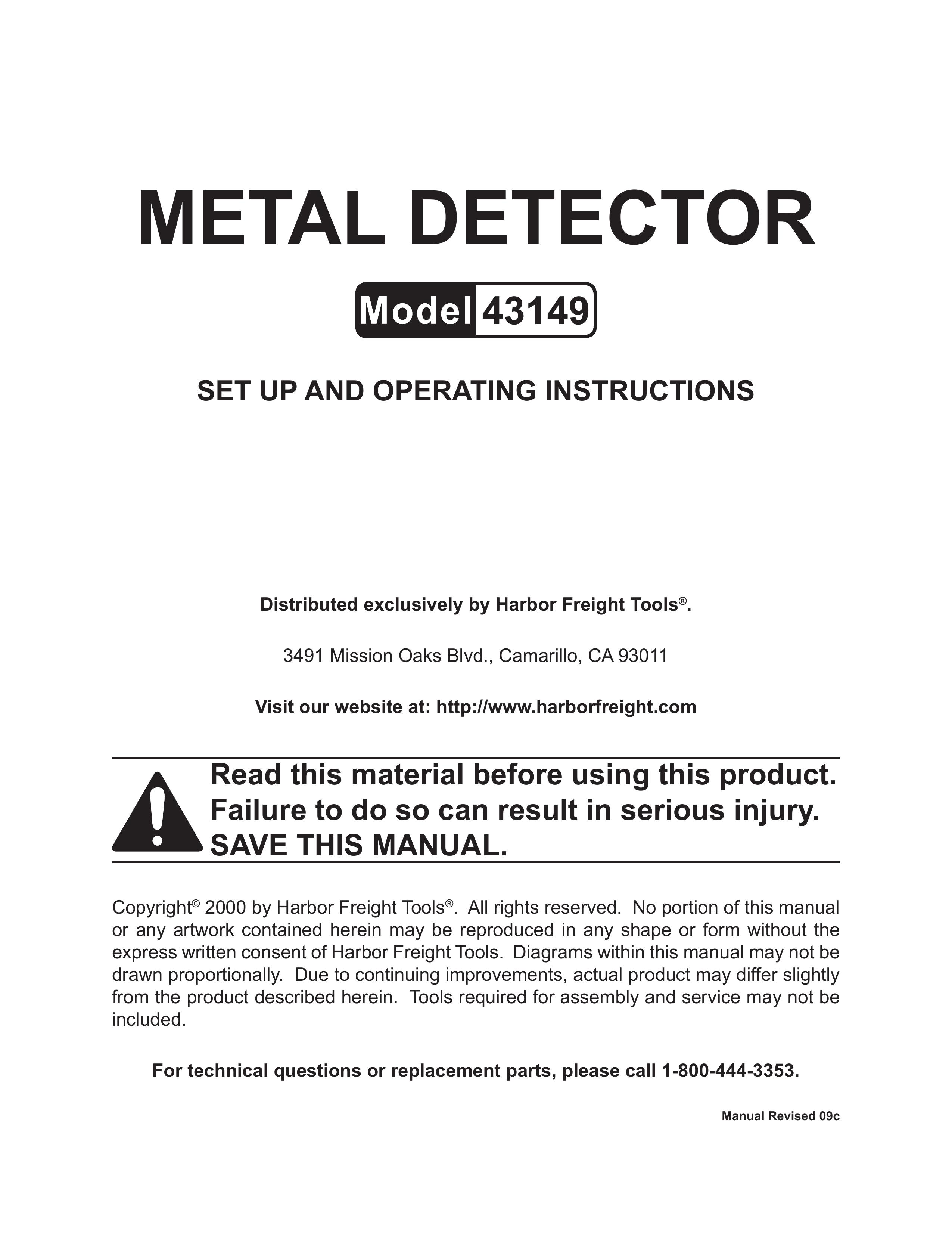 Harbor Freight Tools 43149 Metal Detector User Manual