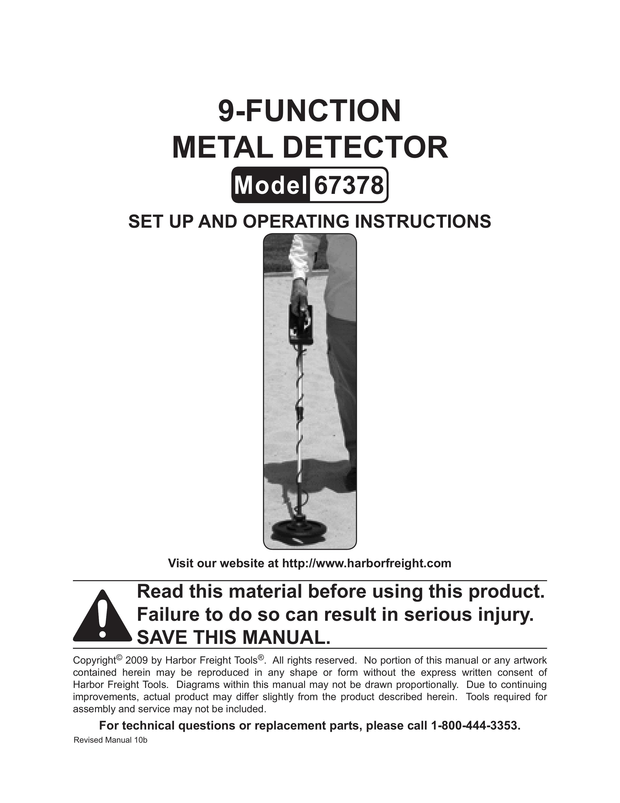 Harbor Freight Tools 67378 Metal Detector User Manual
