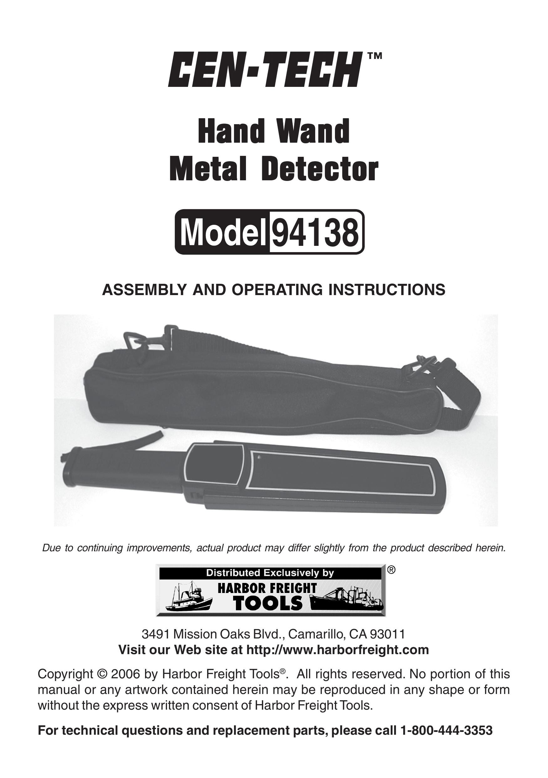 Harbor Freight Tools 94138 Metal Detector User Manual