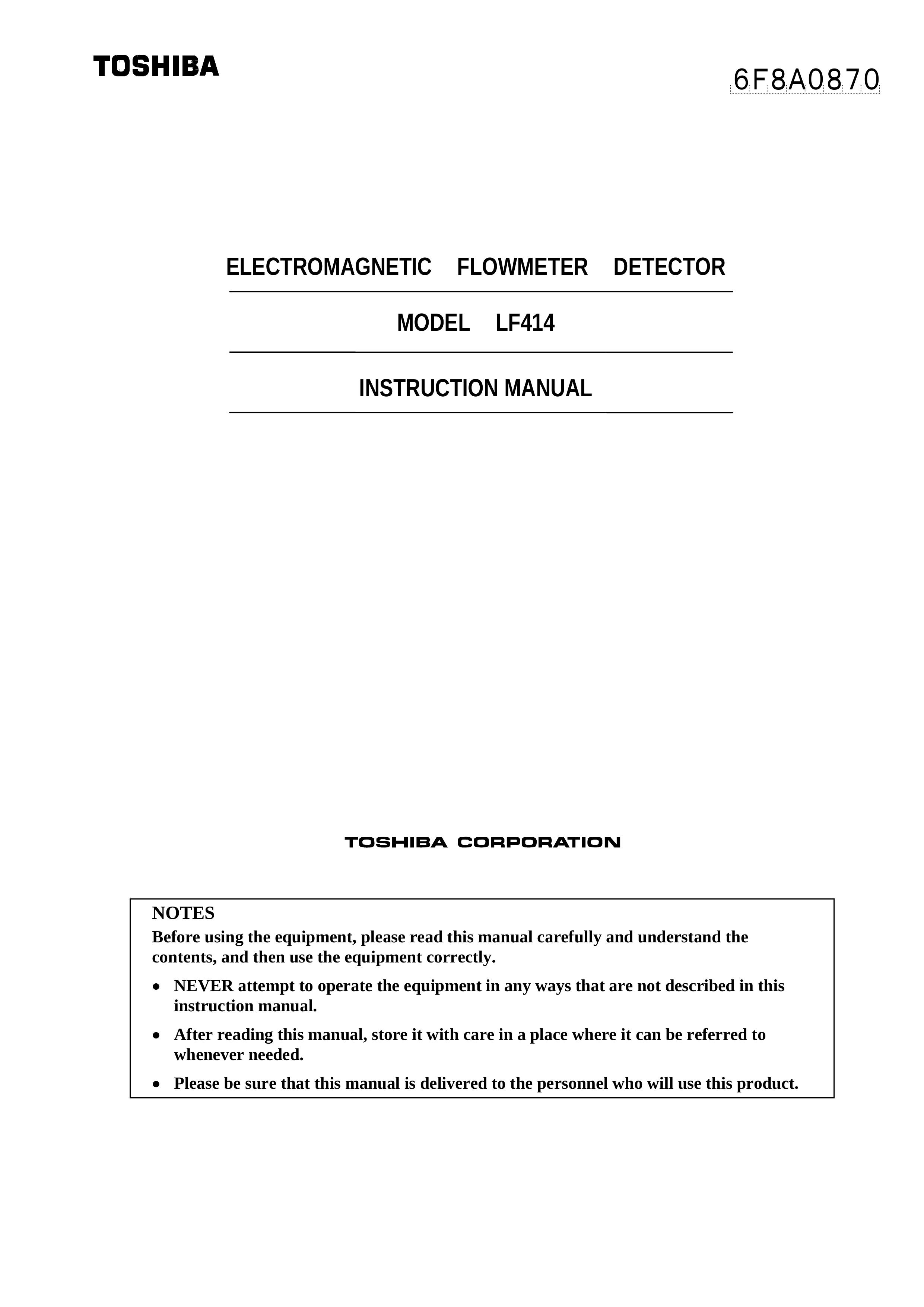Toshiba LF414 Metal Detector User Manual