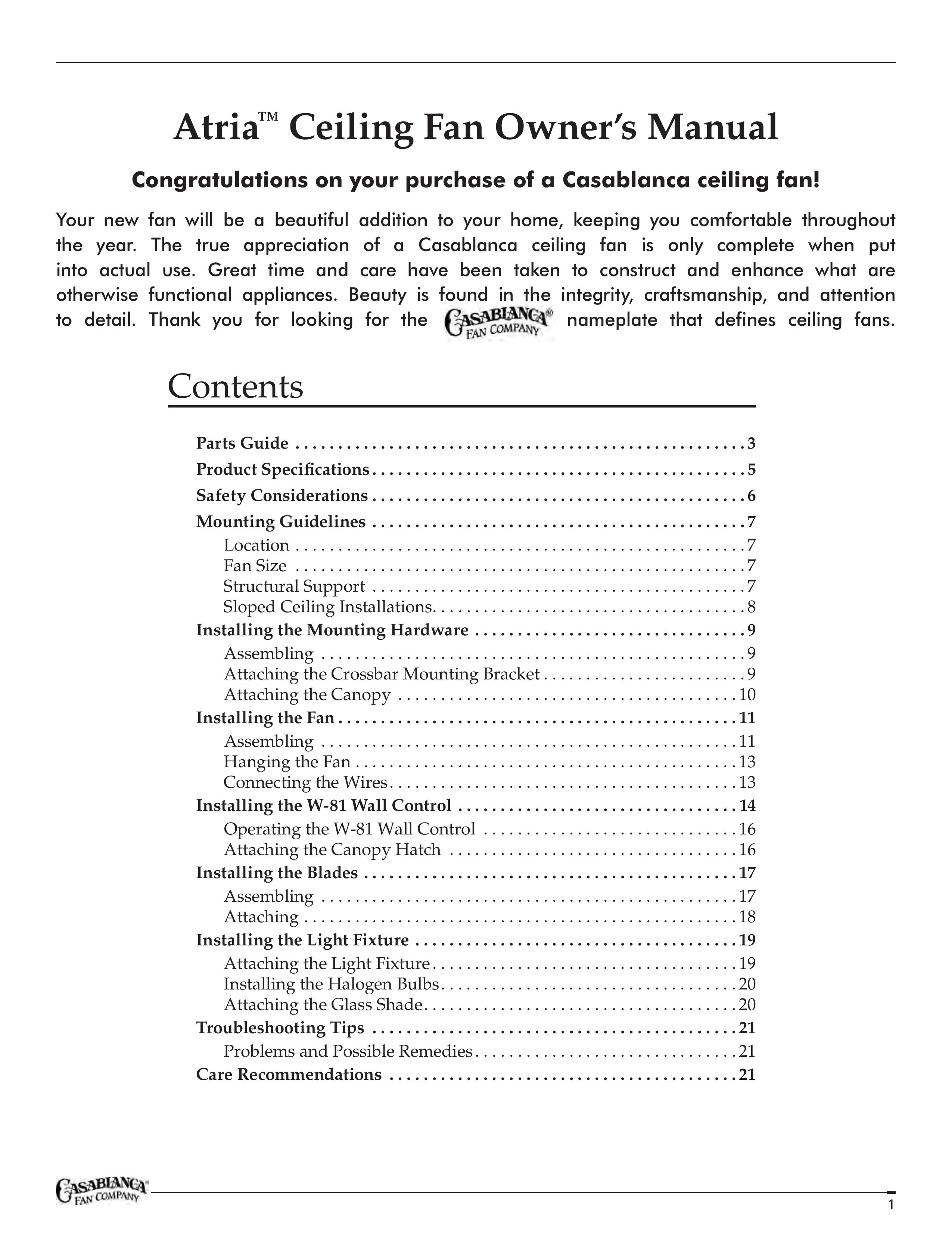 Casablanca Fan Company #C18G500FPOMONA Outdoor Ceiling Fan User Manual