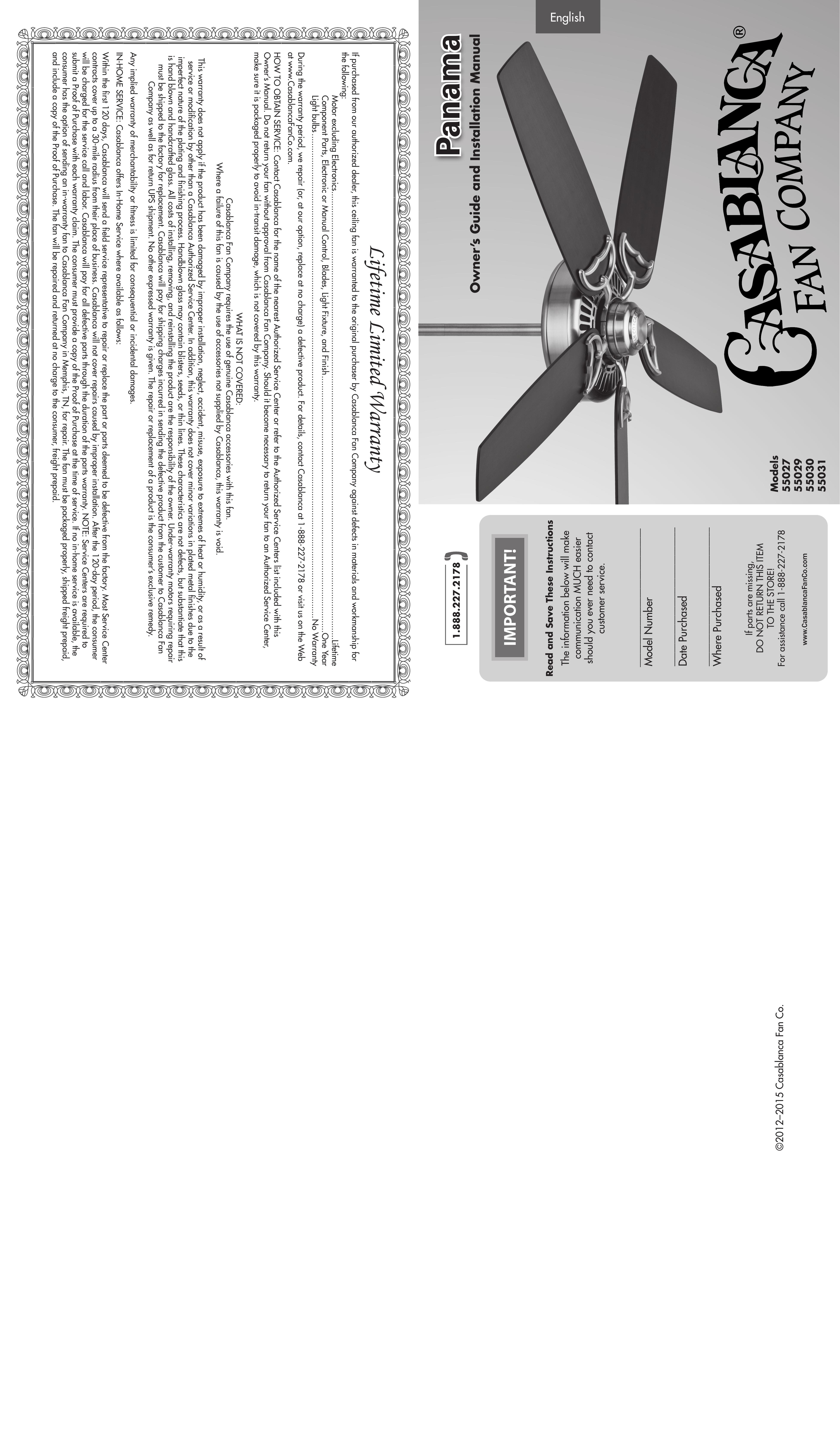 Casablanca Fan Company 55027 Outdoor Ceiling Fan User Manual