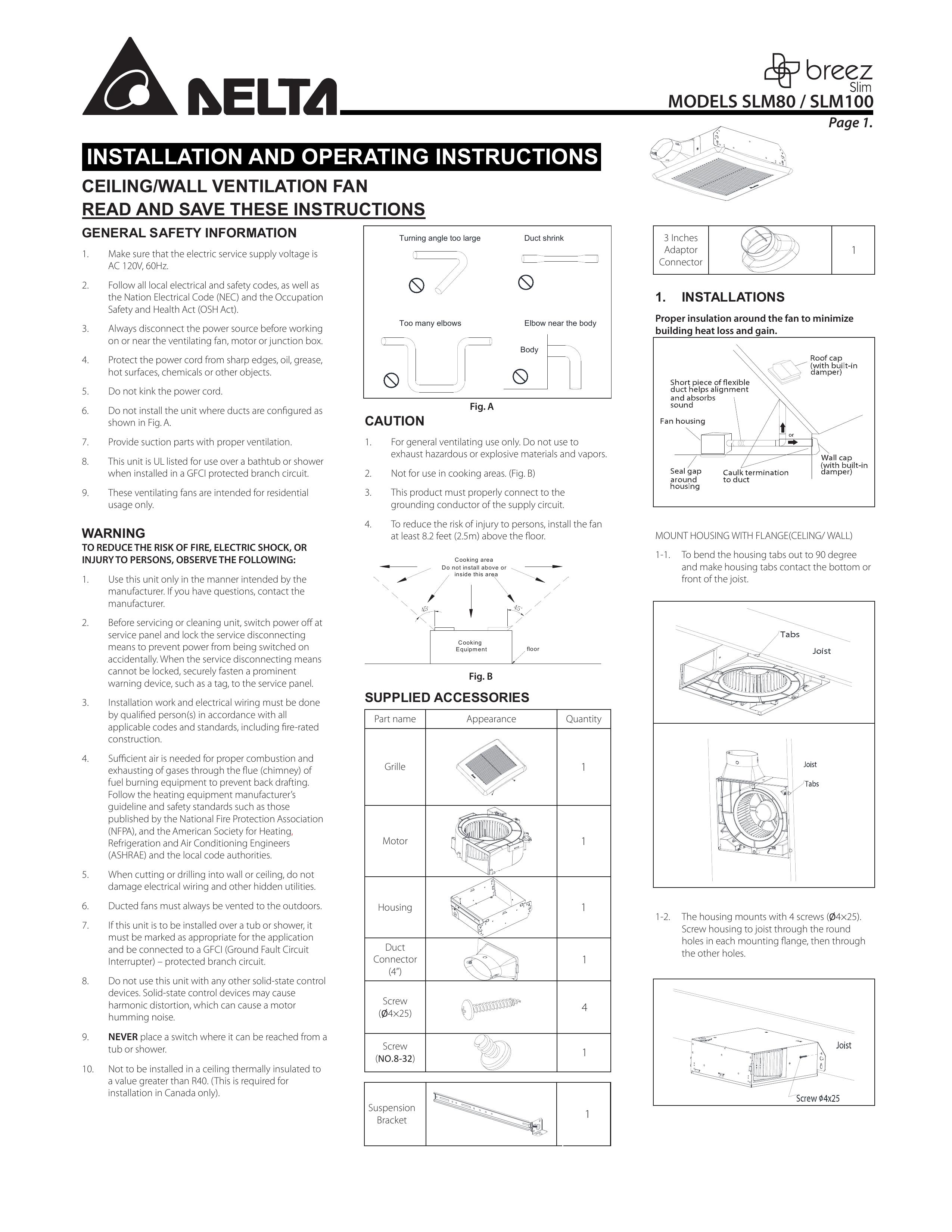 Delta SLM80 Outdoor Ceiling Fan User Manual