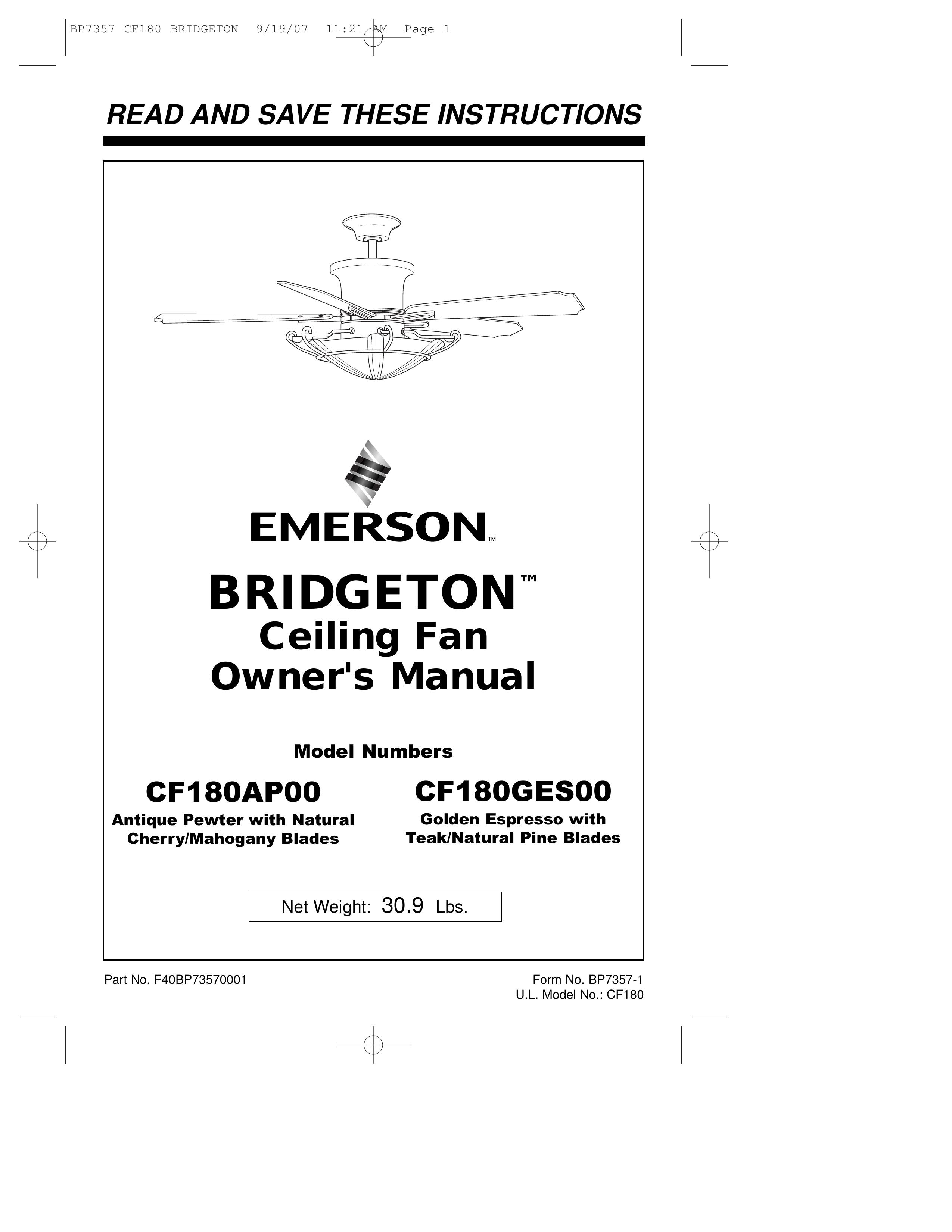 Emerson CF180AP00 Outdoor Ceiling Fan User Manual